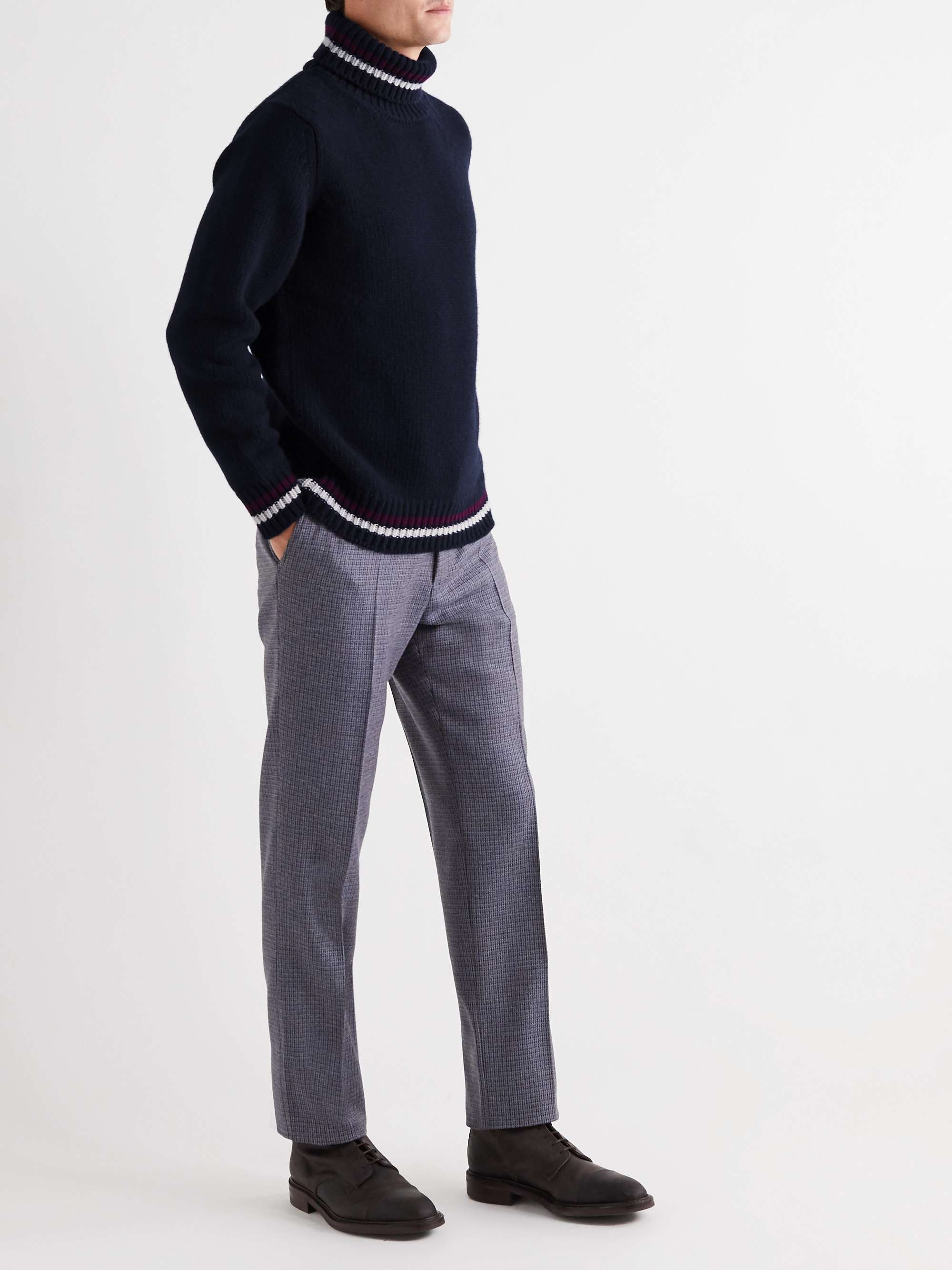 KINGSMAN Slim-Fit Striped-Trimmed Wool and Cashmere-Blend Rollneck Sweater