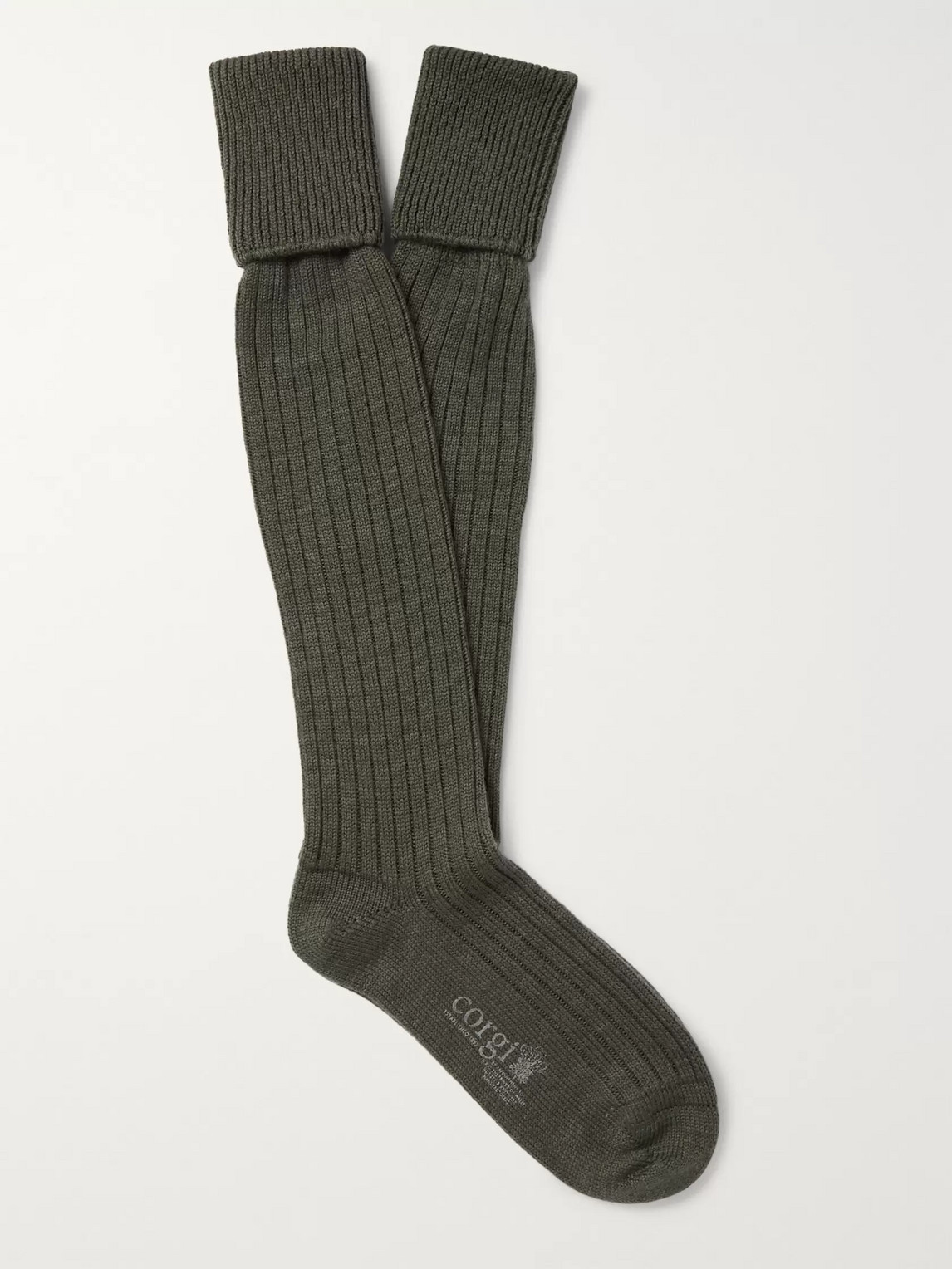Kingsman Ribbed Wool And Cotton-blend Socks In Green