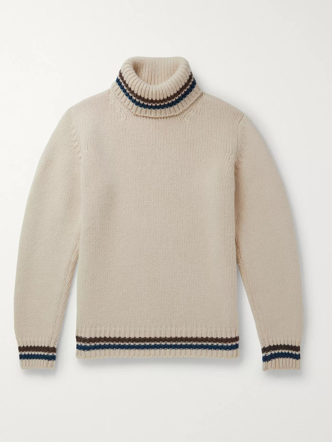 Kingsman Slim-fit Striped-trimmed Wool And Cashmere-blend Rollneck Sweater In Neutrals