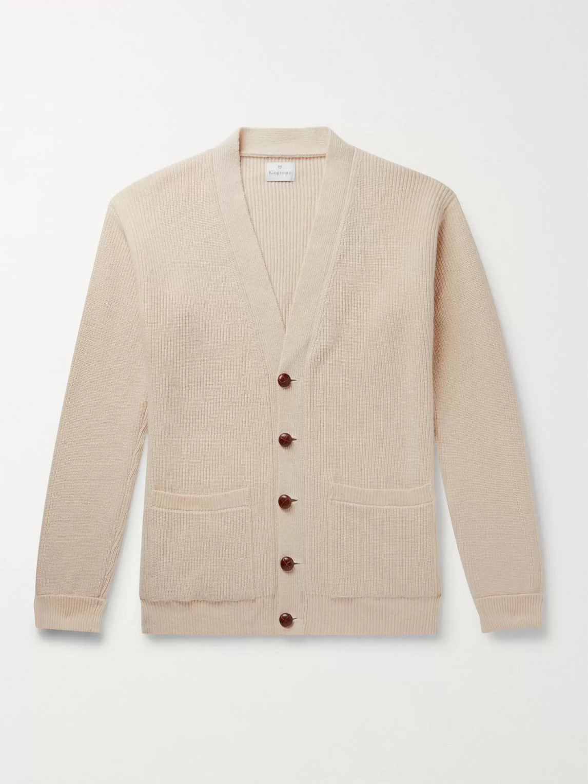 Kingsman Harry Ribbed Cashmere Cardigan In Neutrals
