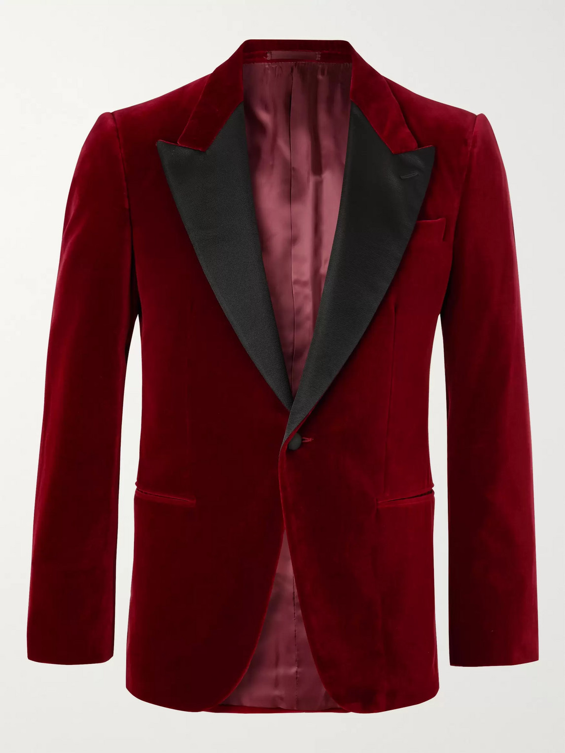 Kingsman Slim-fit Satin-trimmed Cotton-velvet Tuxedo Jacket In Burgundy