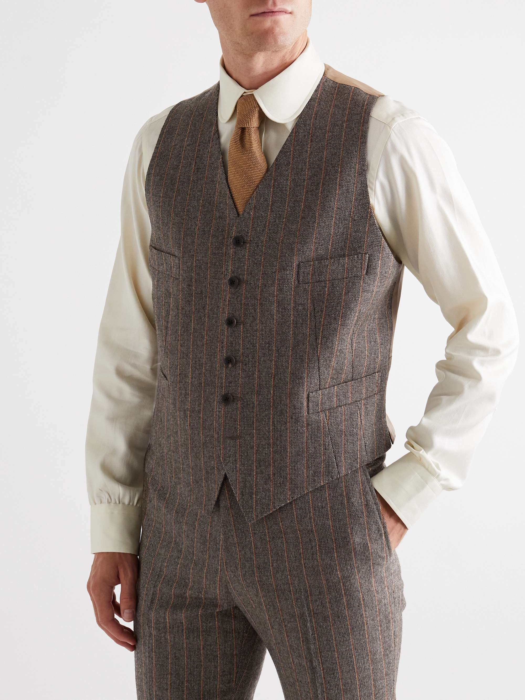 KINGSMAN Conrad Slim-Fit Striped Mélange Wool and Satin Waistcoat