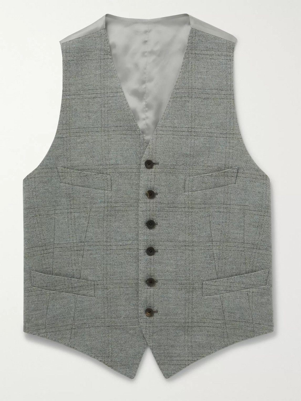Kingsman Conrad Checked Wool And Satin Waistcoat In Gray