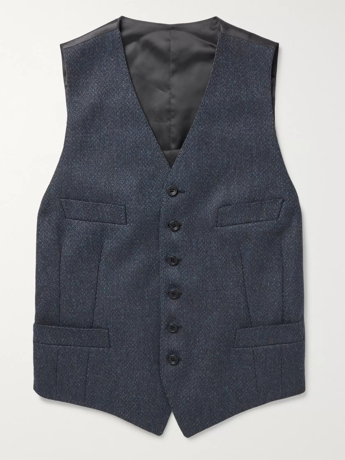 Kingsman Conrad Slim-fit Mélange Wool And Satin Waistcoat In Blue