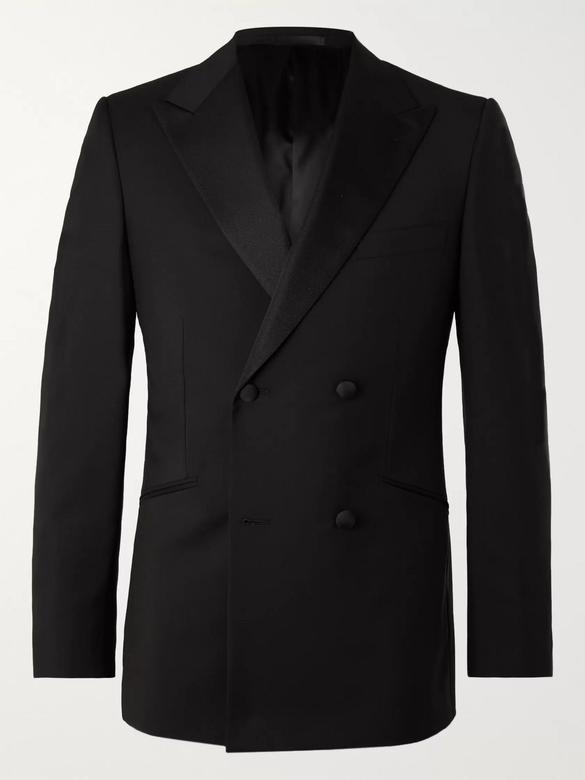 Kingsman Slim-fit Double-breasted Grosgrain-trimmed Wool And Mohair-blend Tuxedo Jacket In Black