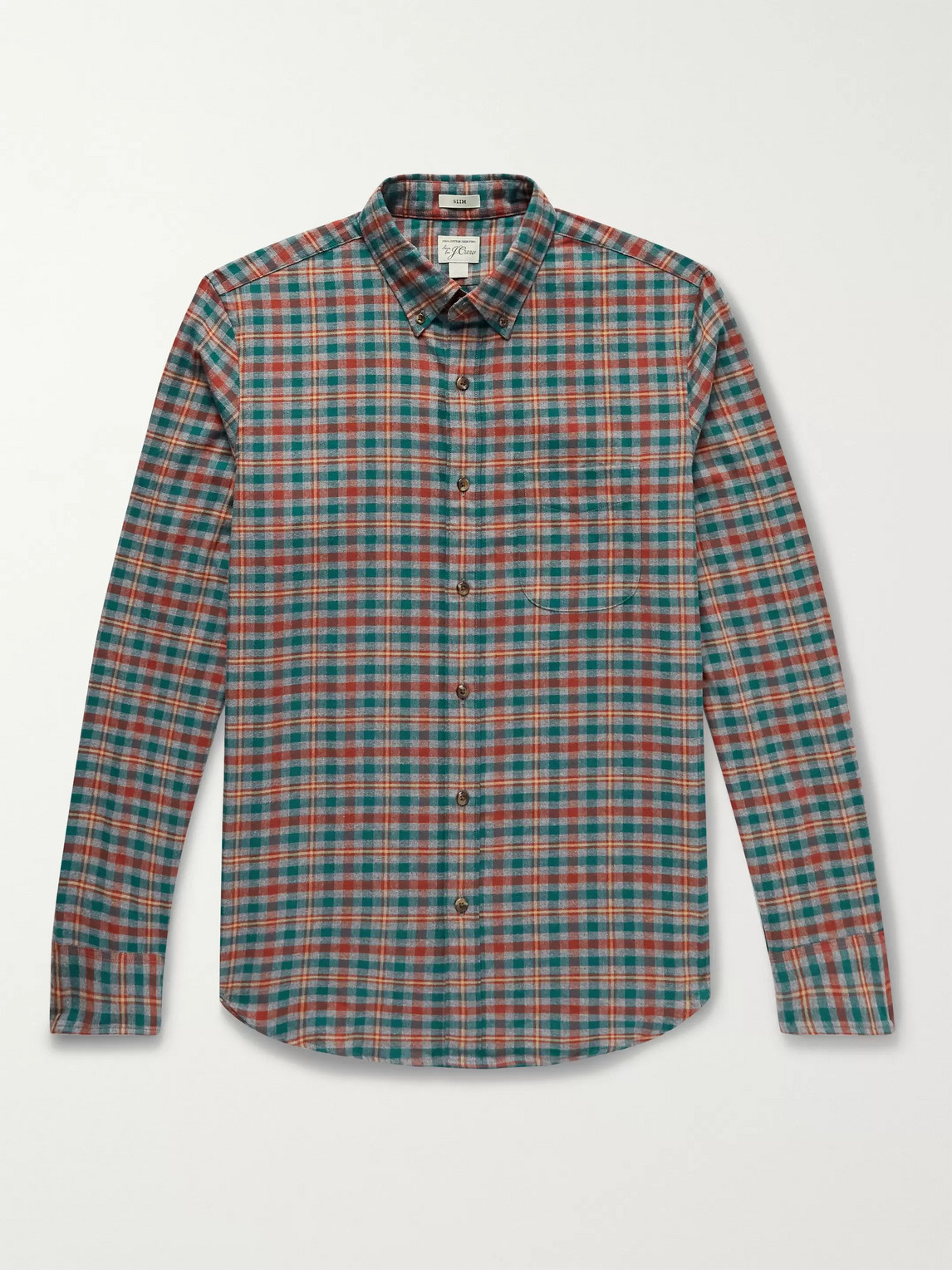 Jcrew Slim-fit Button-down Collar Checked Cotton-flannel Shirt In Multi