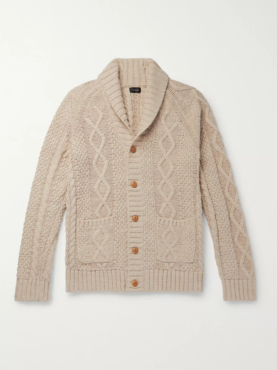 Jcrew Shawl-collar Cable-knit Cotton Cardigan In Brown
