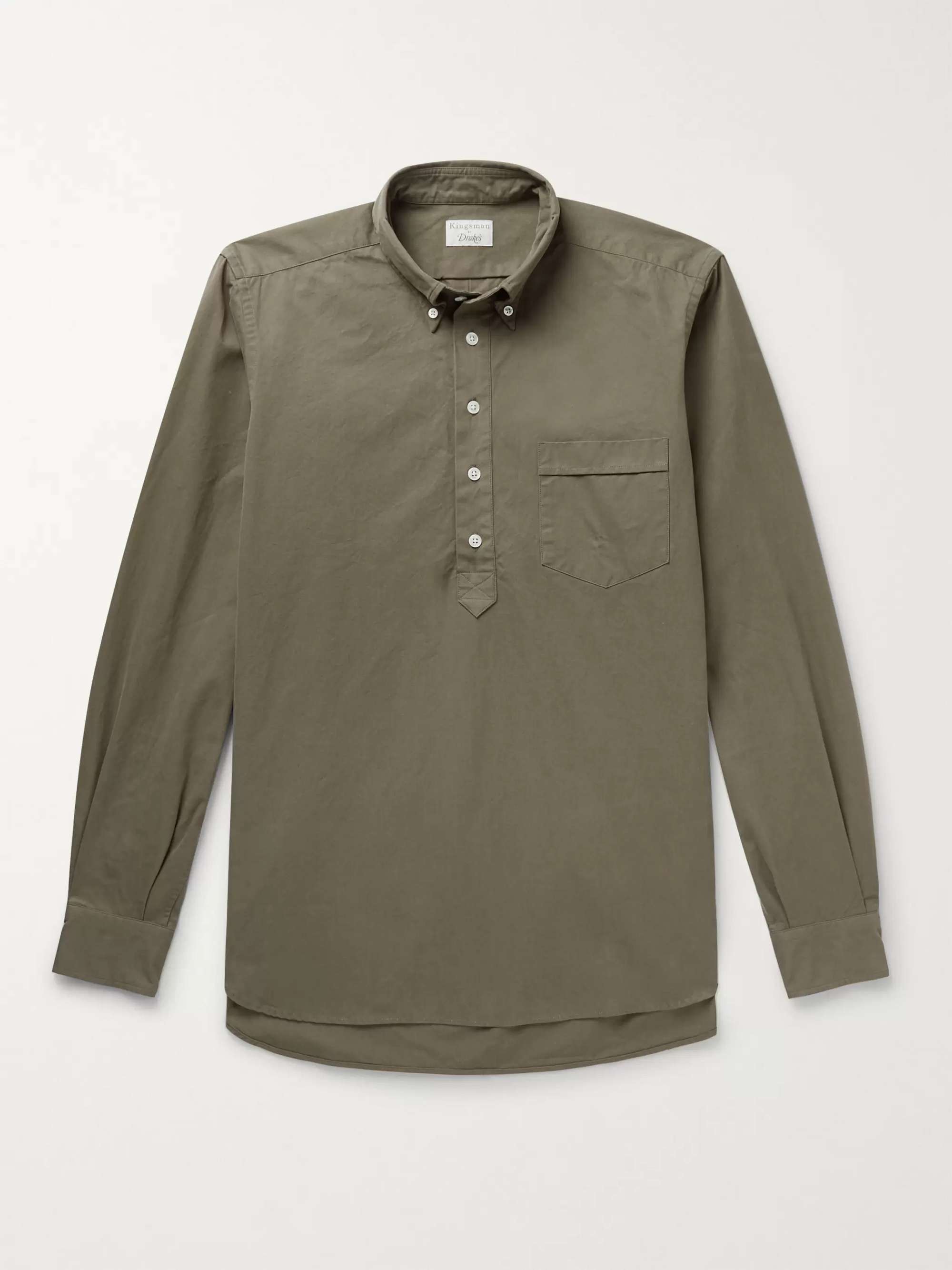 KINGSMAN Button-Down Collar Cotton Half-Placket Shirt