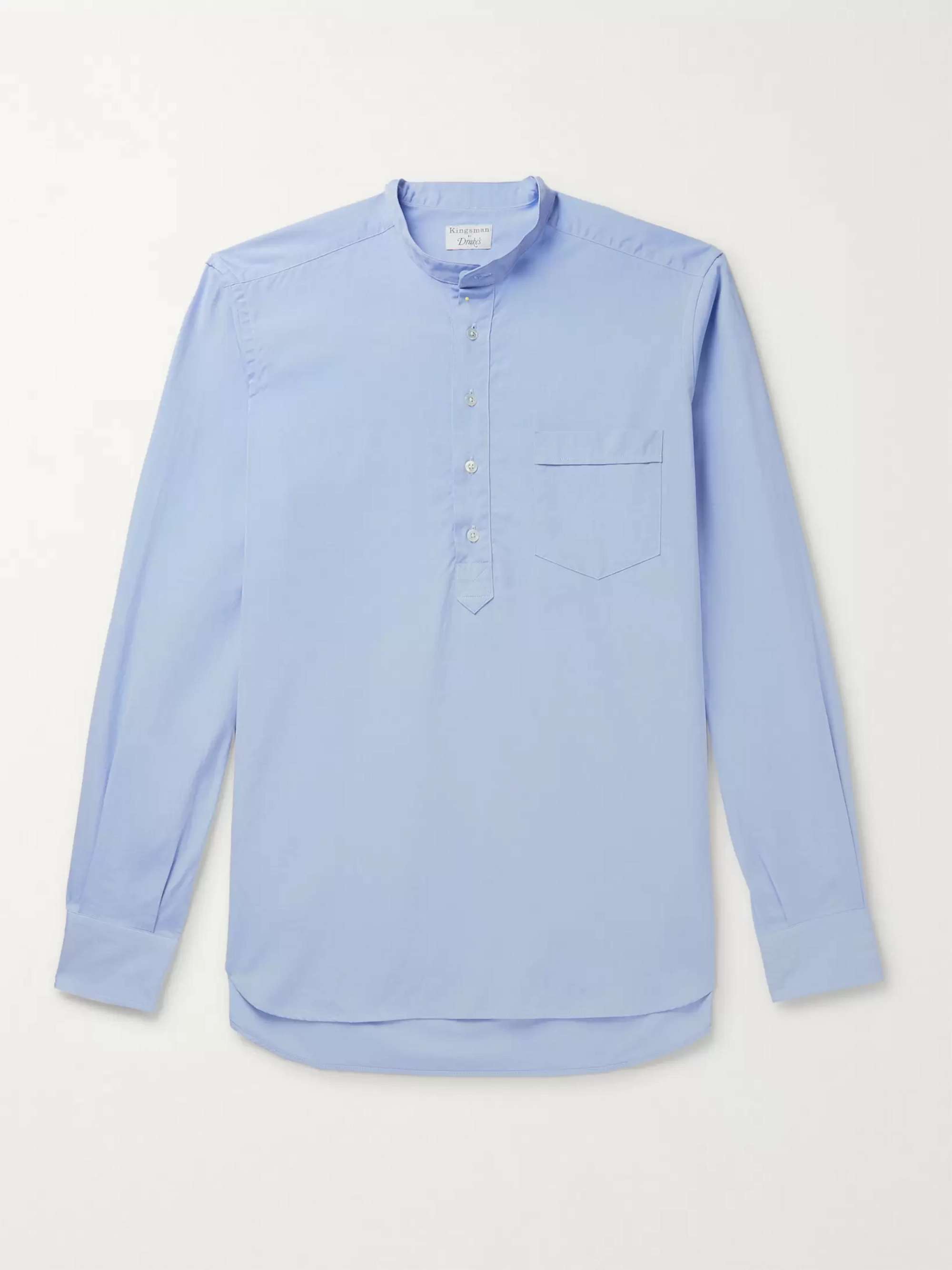 KINGSMAN Grandad-Collar Washed Cotton Oxford Half-Placket Shirt