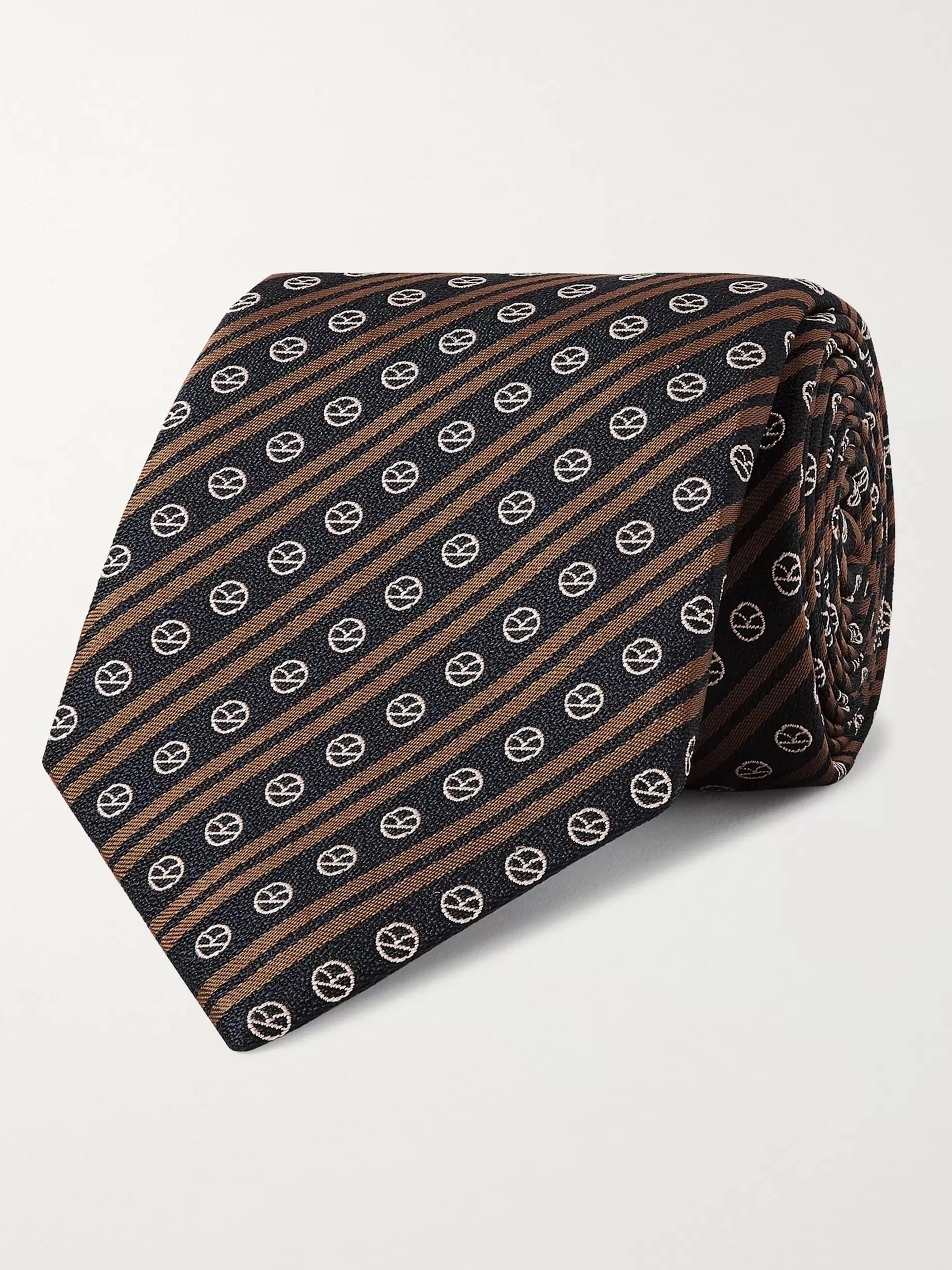 킹스맨 X 드레익스 넥타이 KINGSMAN + Drake's 8cm Logo-Embroidered Striped Silk Tie,Navy