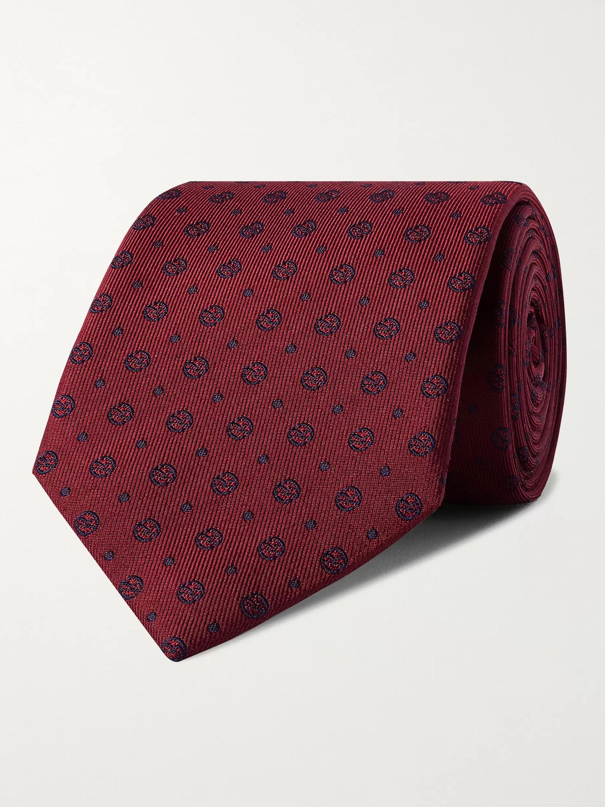 킹스맨 X 드레익스 넥타이 KINGSMAN + Drake's 8cm Logo-Embroidered Silk-Faille Tie,Burgundy