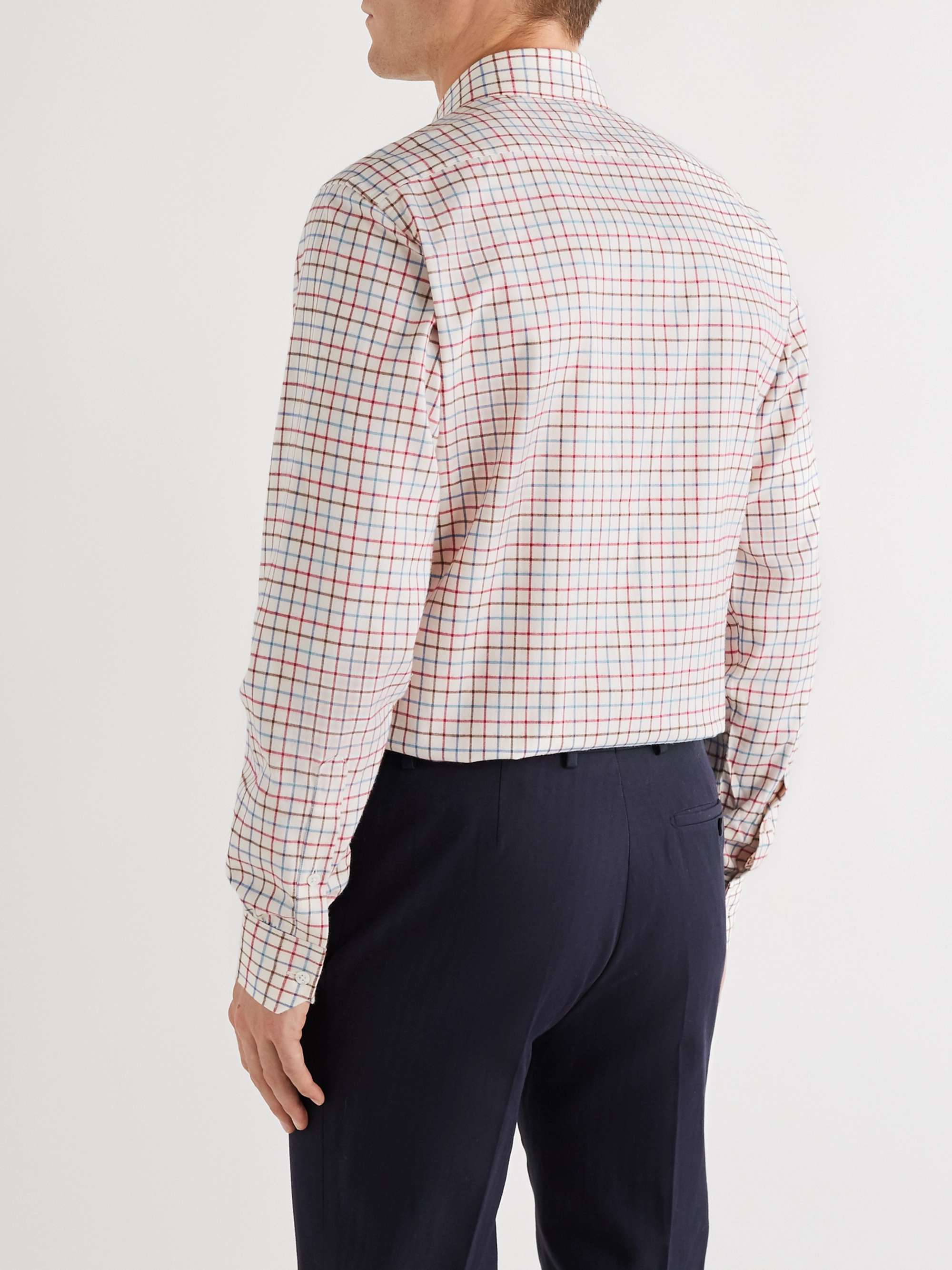 KINGSMAN + Turnbull & Asser Slim-Fit Cutaway-Collar Checked Cotton-Flannel Shirt