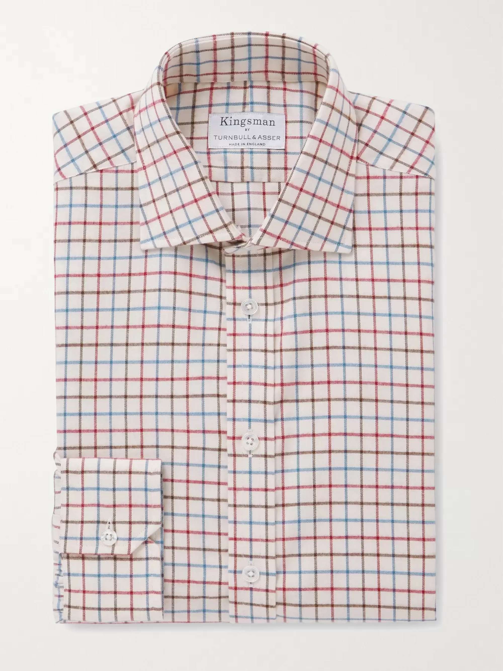 KINGSMAN + Turnbull & Asser Slim-Fit Cutaway-Collar Checked Cotton-Flannel Shirt