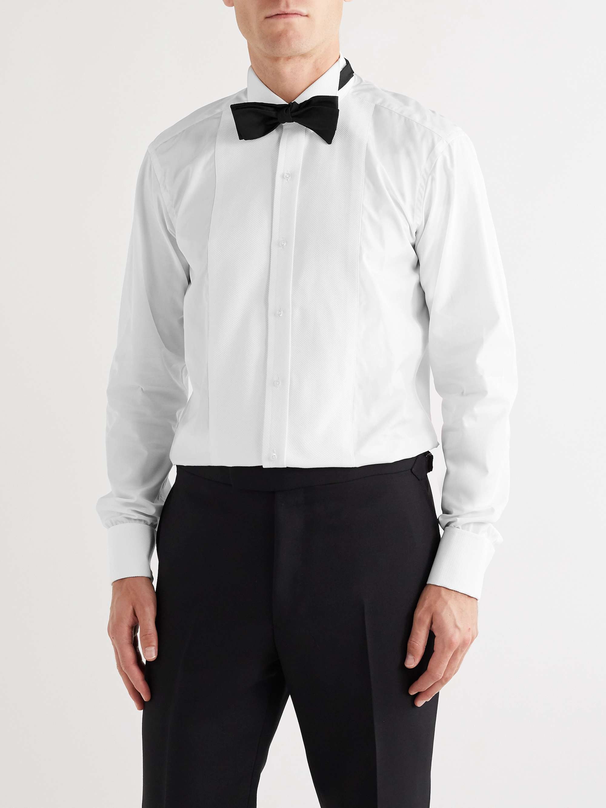 KINGSMAN + Turnbull & Asser Wing-Collar Piqué-Panelled Cotton Shirt