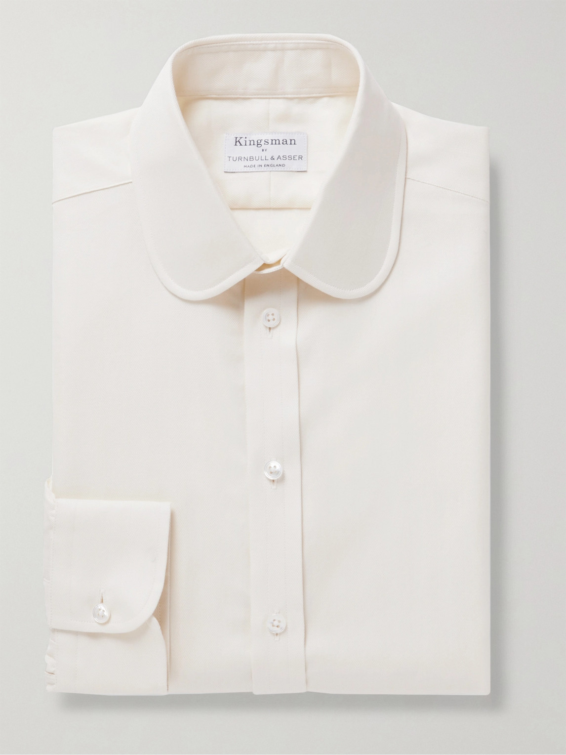 Kingsman Turnbull & Asser Slim-fit Penny-collar Herringbone Cotton Shirt In Neutrals