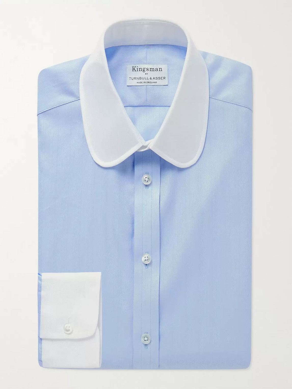 Kingsman Turnbull & Asser Slim-fit Penny-collar Herringbone Cotton Shirt In Blue