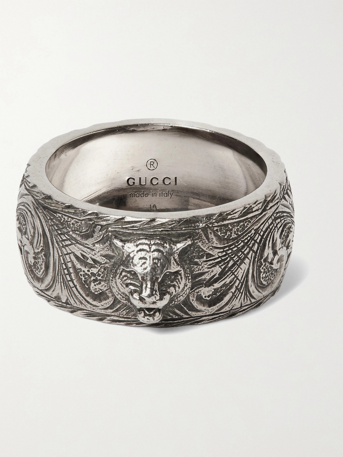 Gucci Tiger-embellished Burnished Sterling Silver Ring