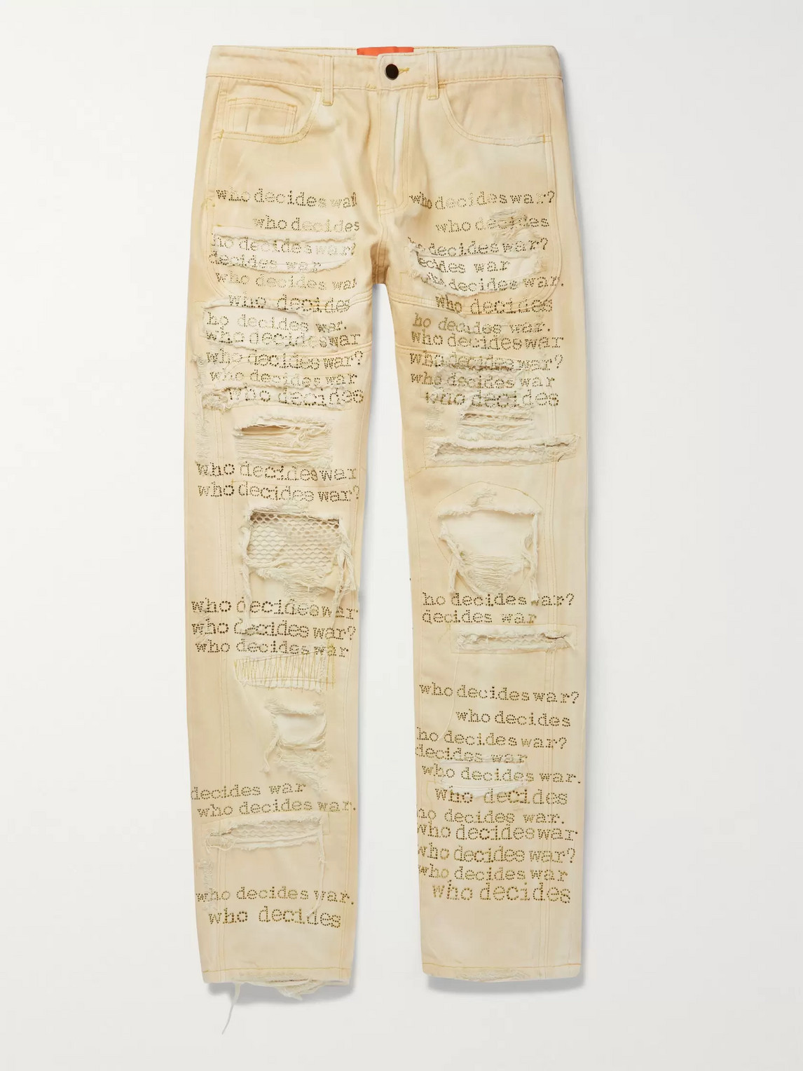 Ev Bravado Slim-fit Distressed Embellished Embroidered Denim Jeans In Neutrals