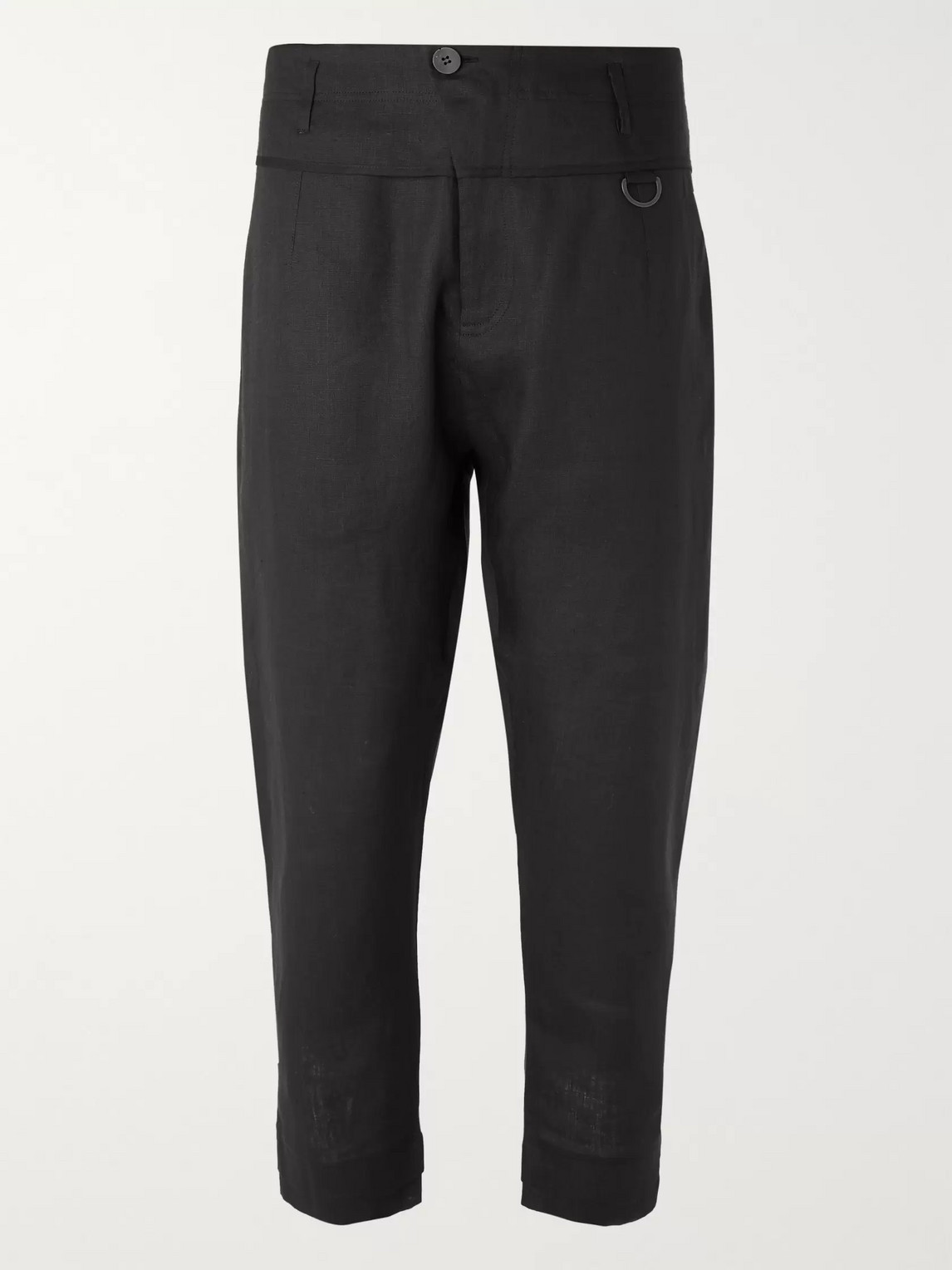 Isabel Benenato Black Slim-fit Tapered Cropped Linen Trousers