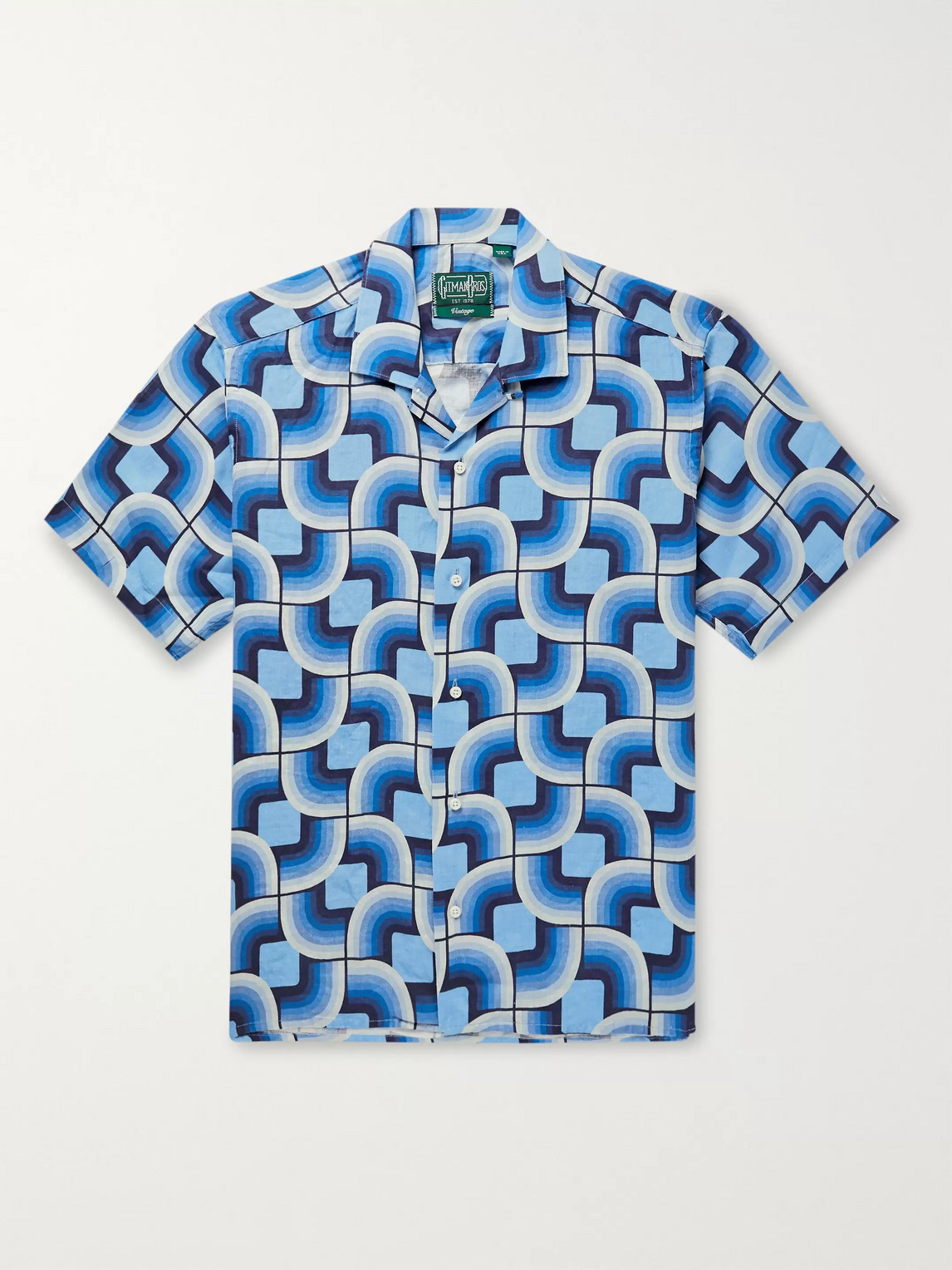 Gitman Vintage Camp-collar Printed Linen Shirt In Blue