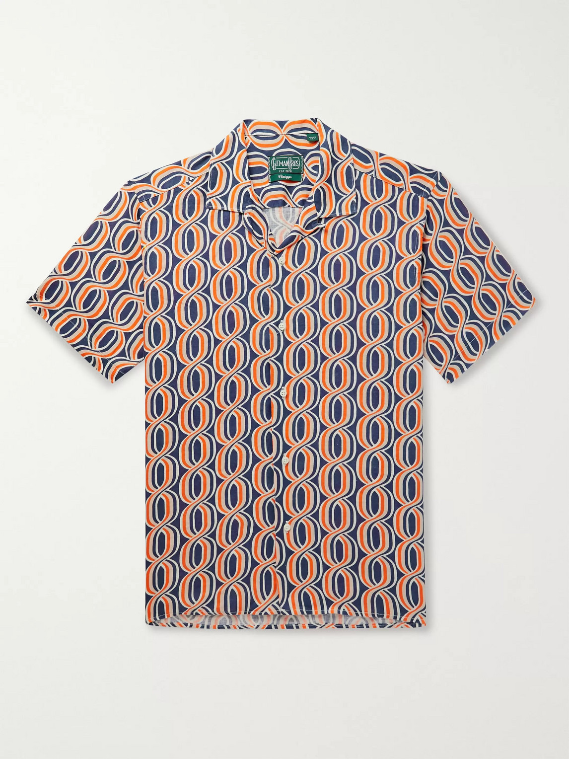 Gitman Vintage Camp-collar Printed Linen Shirt In Orange