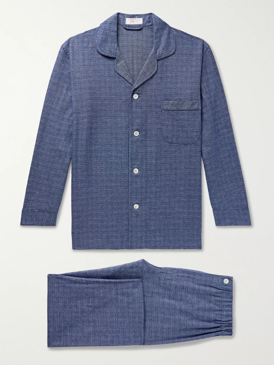 Emma Willis Prince Of Wales Checked Cotton Pyjama Set In Blue