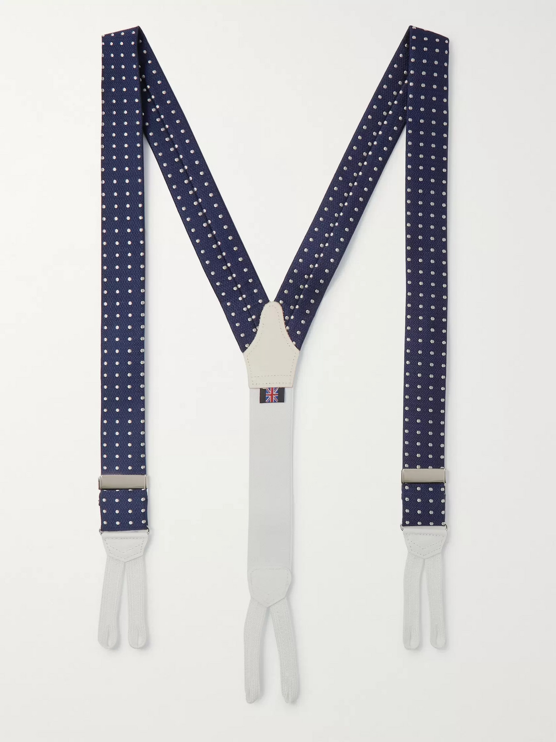 Favourbrook Pickwick Leather-trimmed Polka-dot Silk-jacquard Braces In Blue