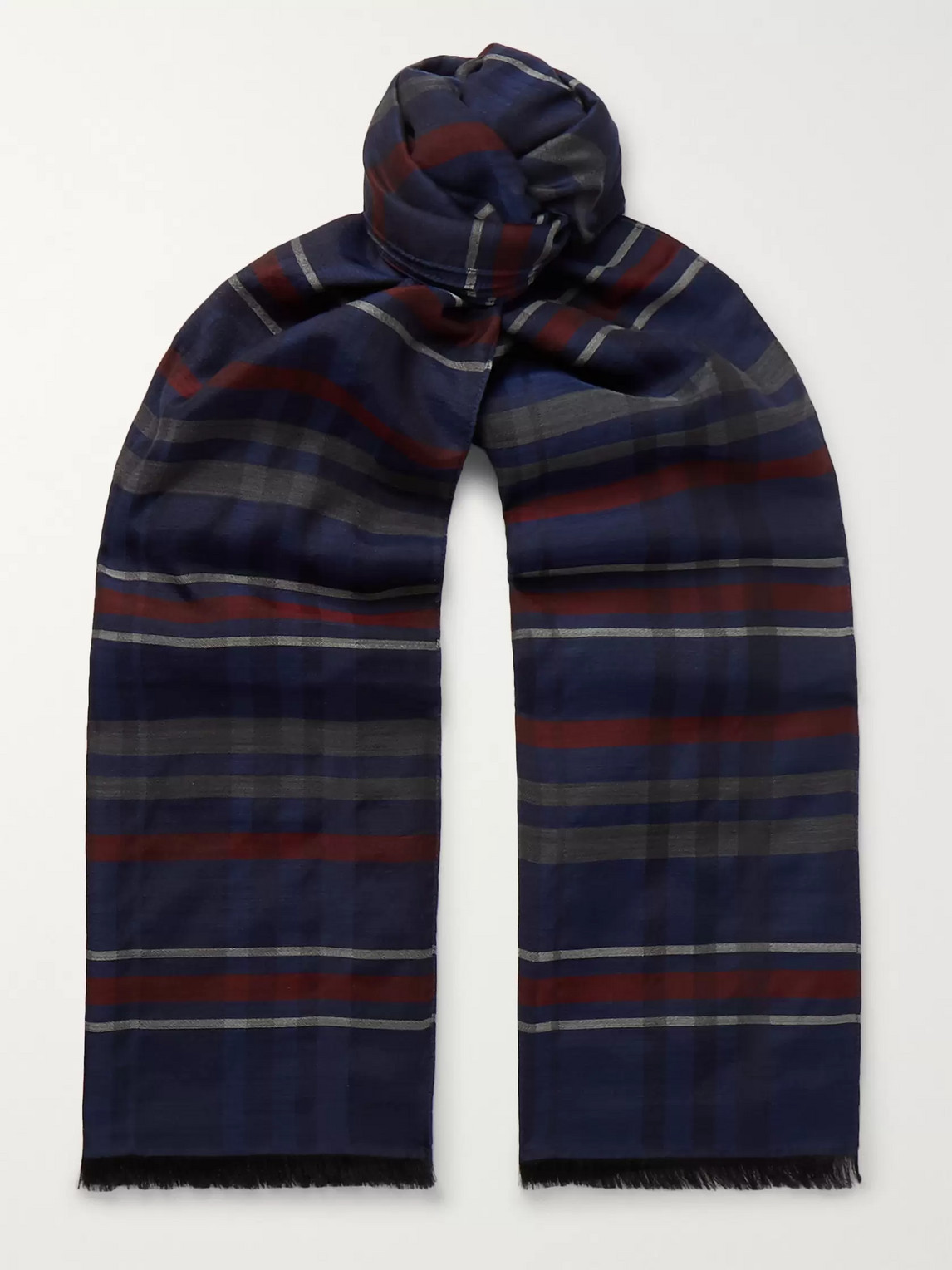 Favourbrook Striped Virgin Wool And Silk-blend Scarf In Blue