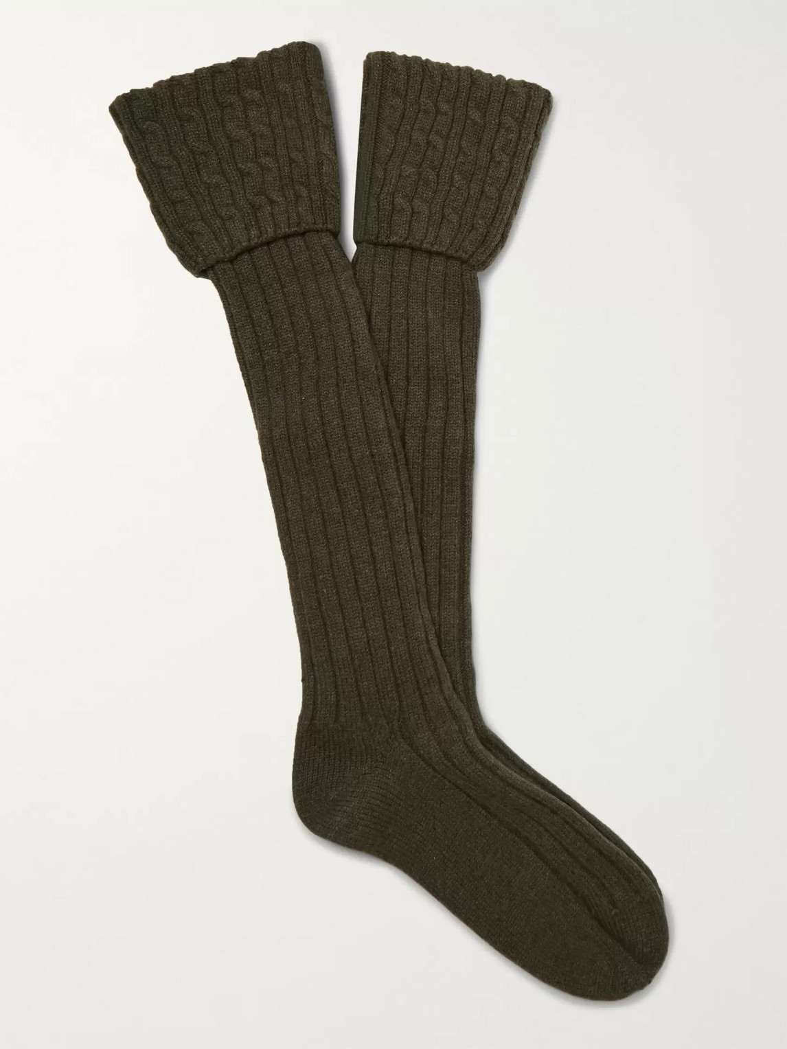 Emma Willis Cable-knit Stretch Cashmere-blend Socks In Green