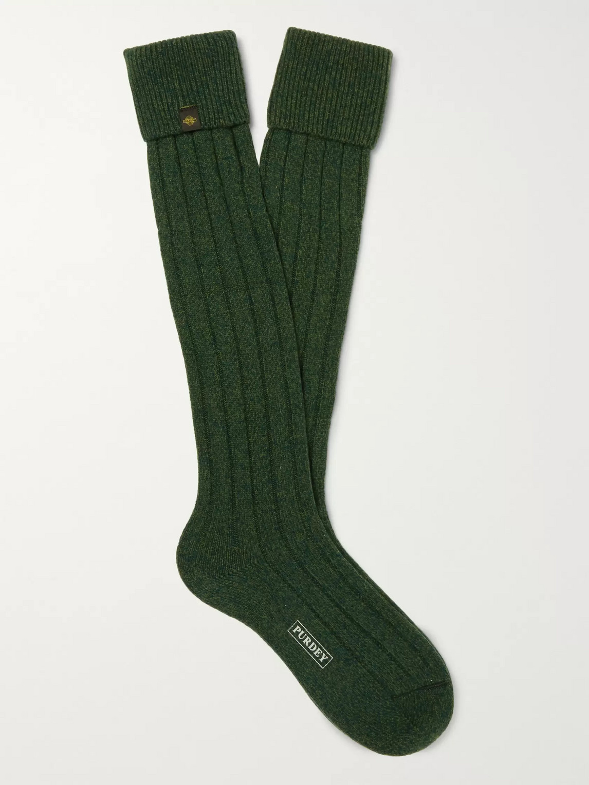 Purdey Ribbed Mélange Wool-blend Socks In Green