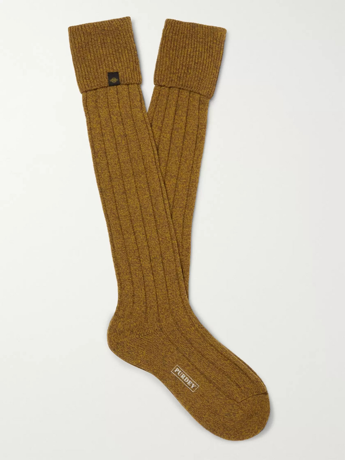 Purdey Ribbed Mélange Wool-blend Socks In Yellow