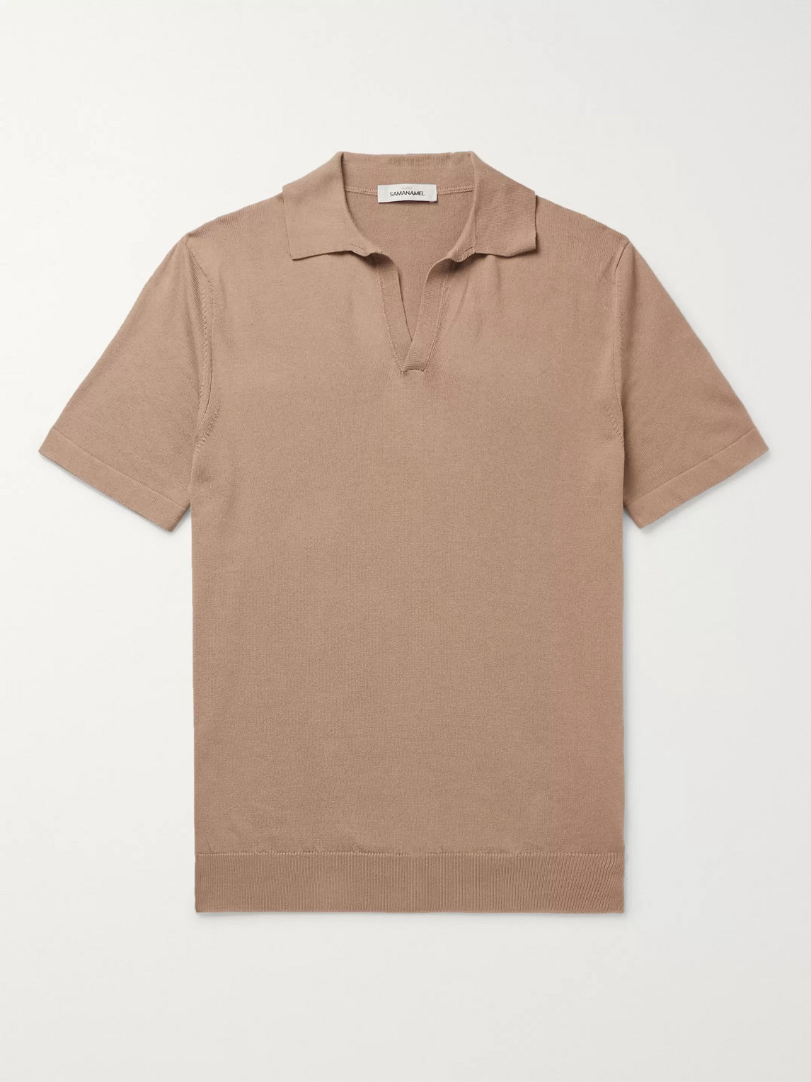 Saman Amel Slim-fit Mercerised Cotton And Silk-blend Polo Shirt In Brown