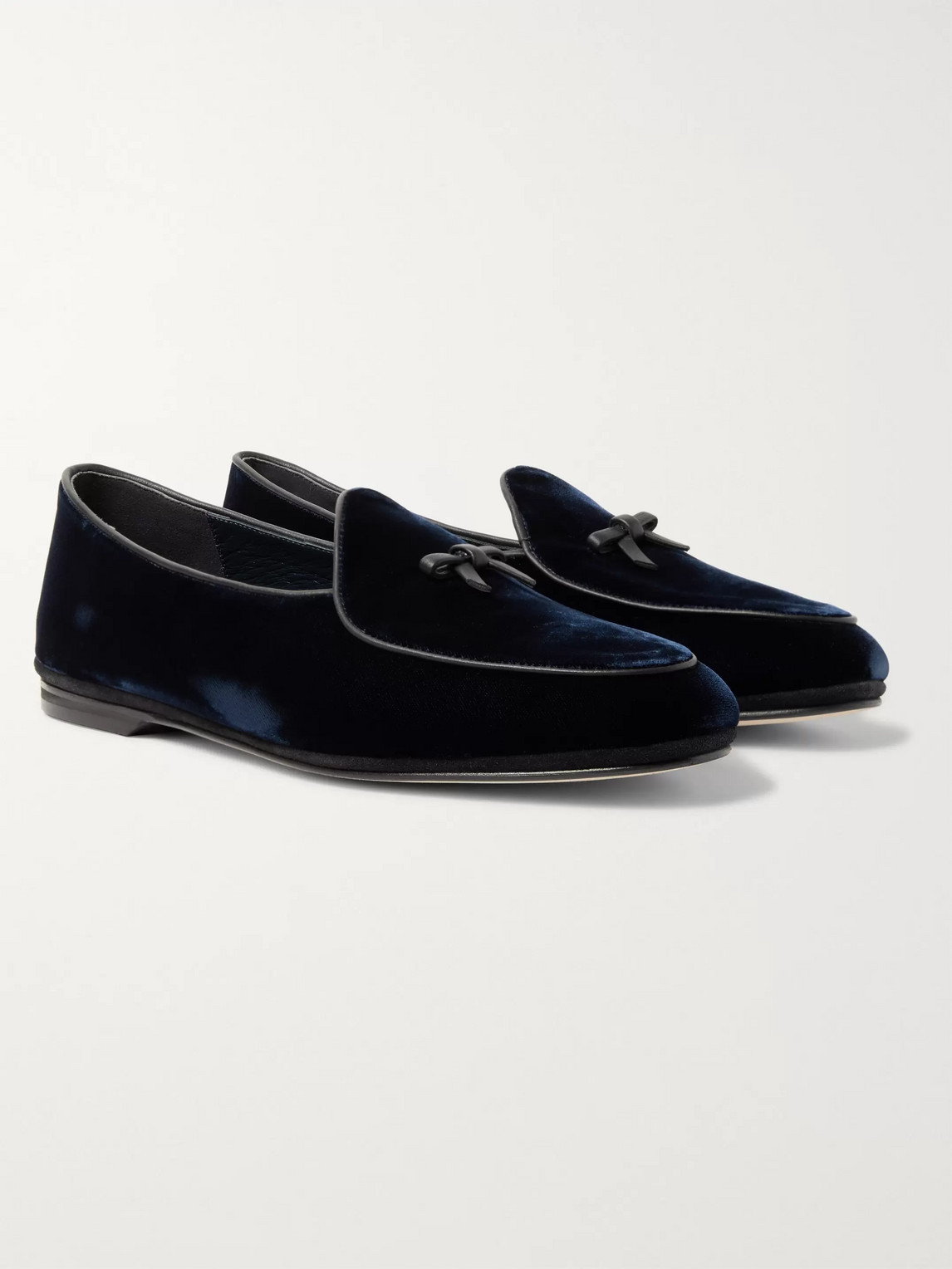 Rubinacci Marphy Leather-trimmed Velvet Tassled Loafers In Blue