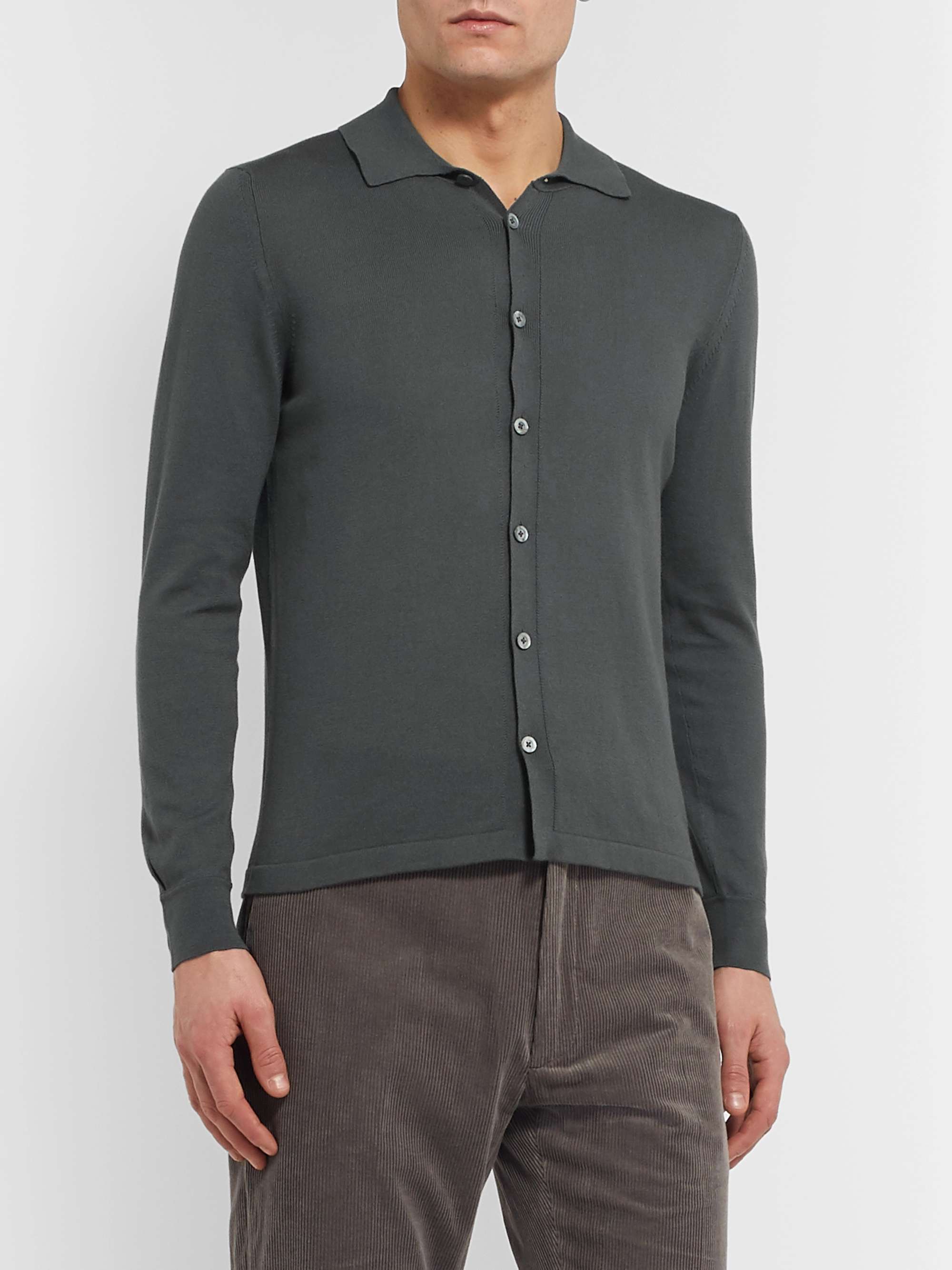SAMAN AMEL Slim-Fit Mercerised Cotton and Silk-Blend Shirt
