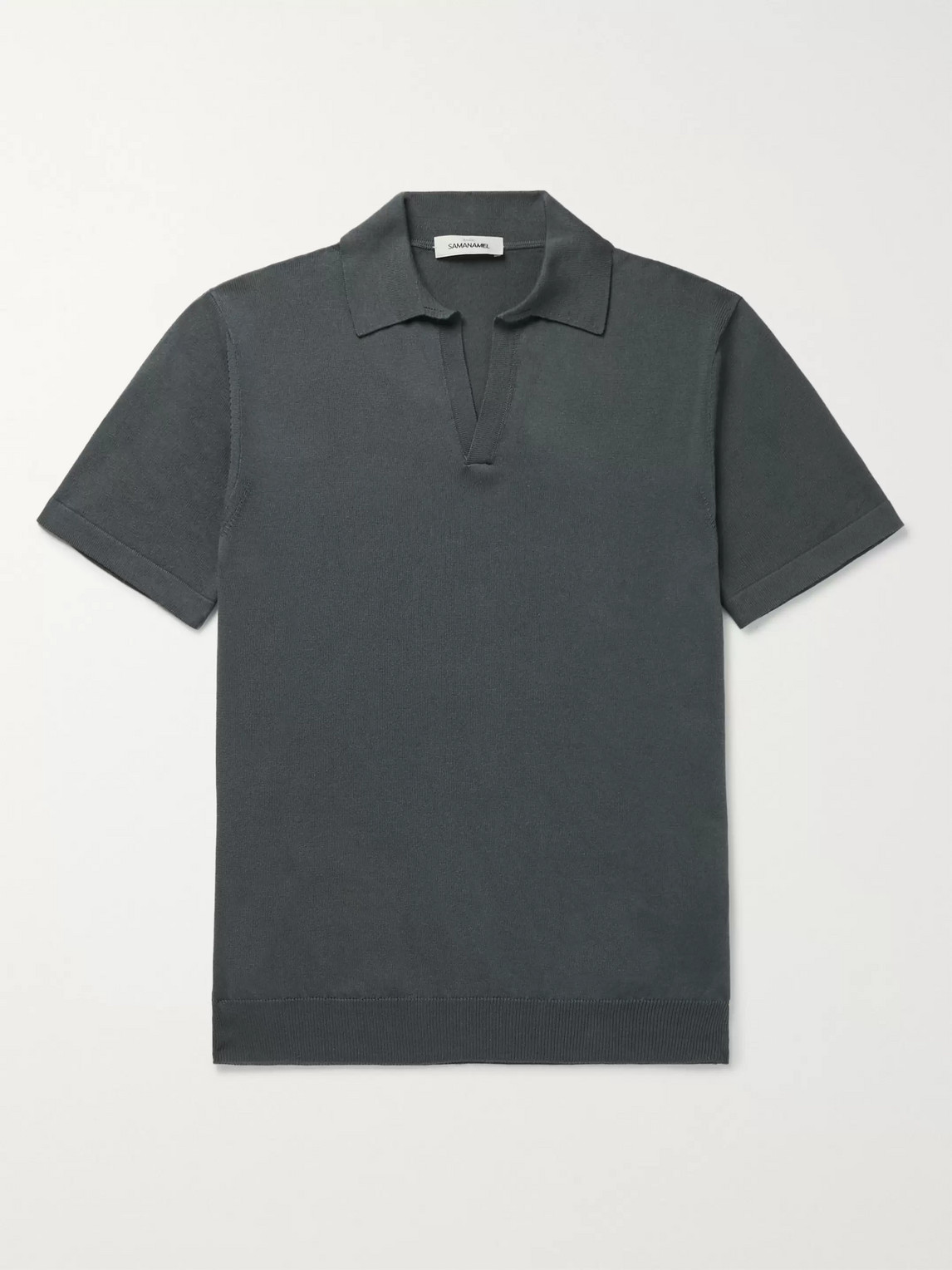 Saman Amel Slim-fit Mercerised Cotton And Silk-blend Polo Shirt In Gray