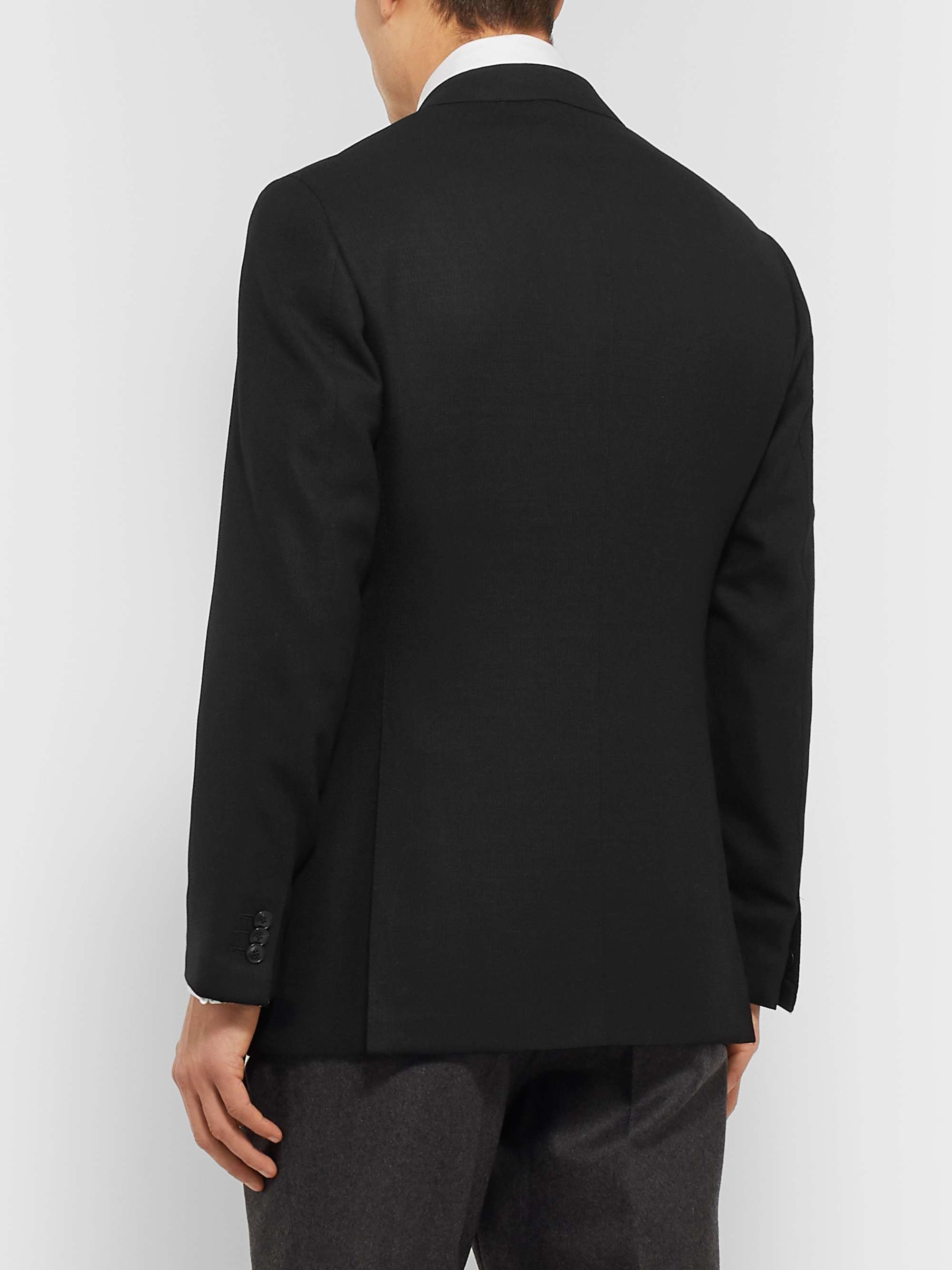 SAMAN AMEL Black Slim-Fit Wool-Hopsack Tuxedo Jacket