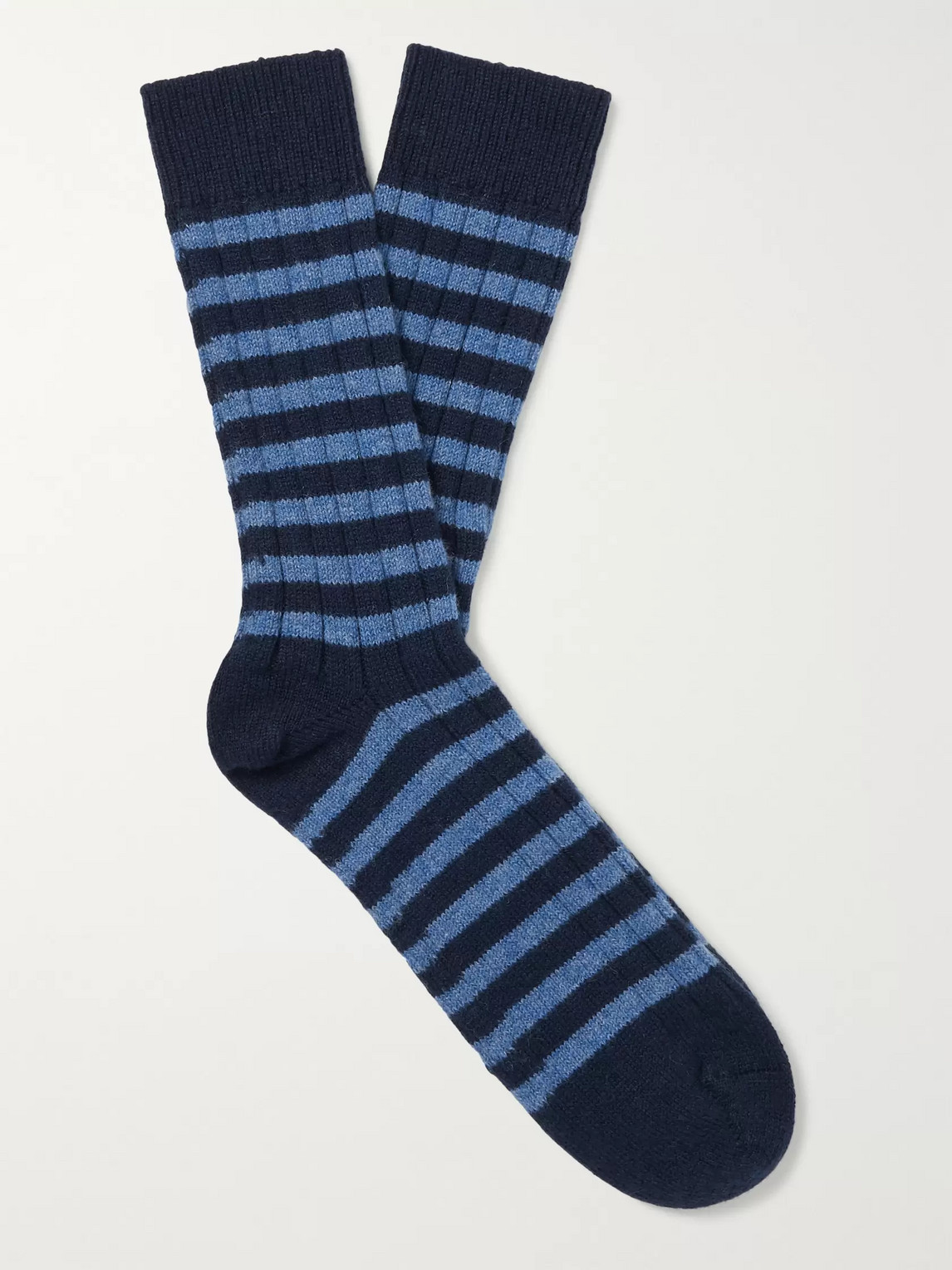 William Lockie Ribbed Striped Cashmere-blend Socks In Blue
