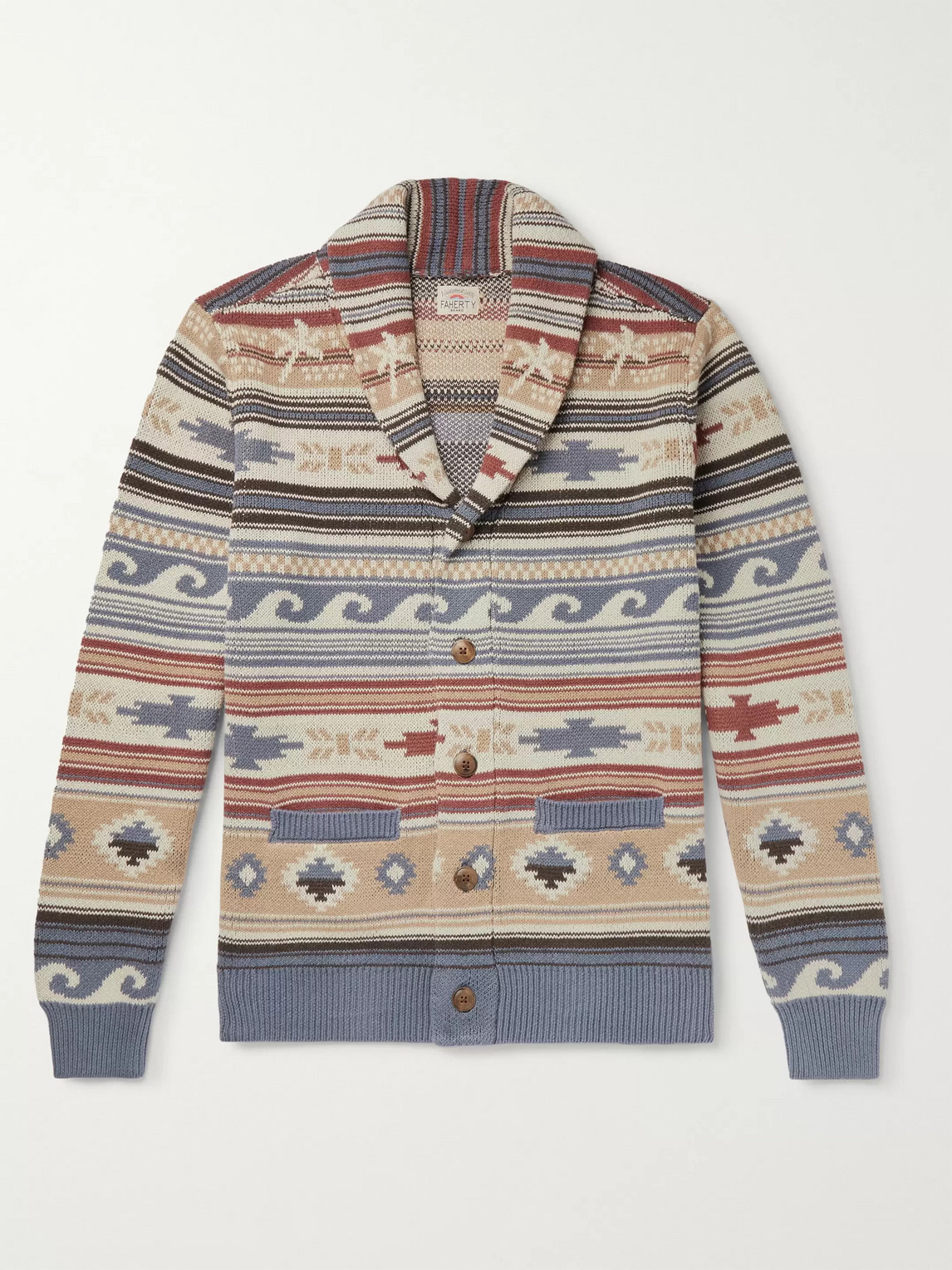 Faherty Shawl-collar Fair Isle Intarsia Linen And Cotton-blend Cardigan In Multi