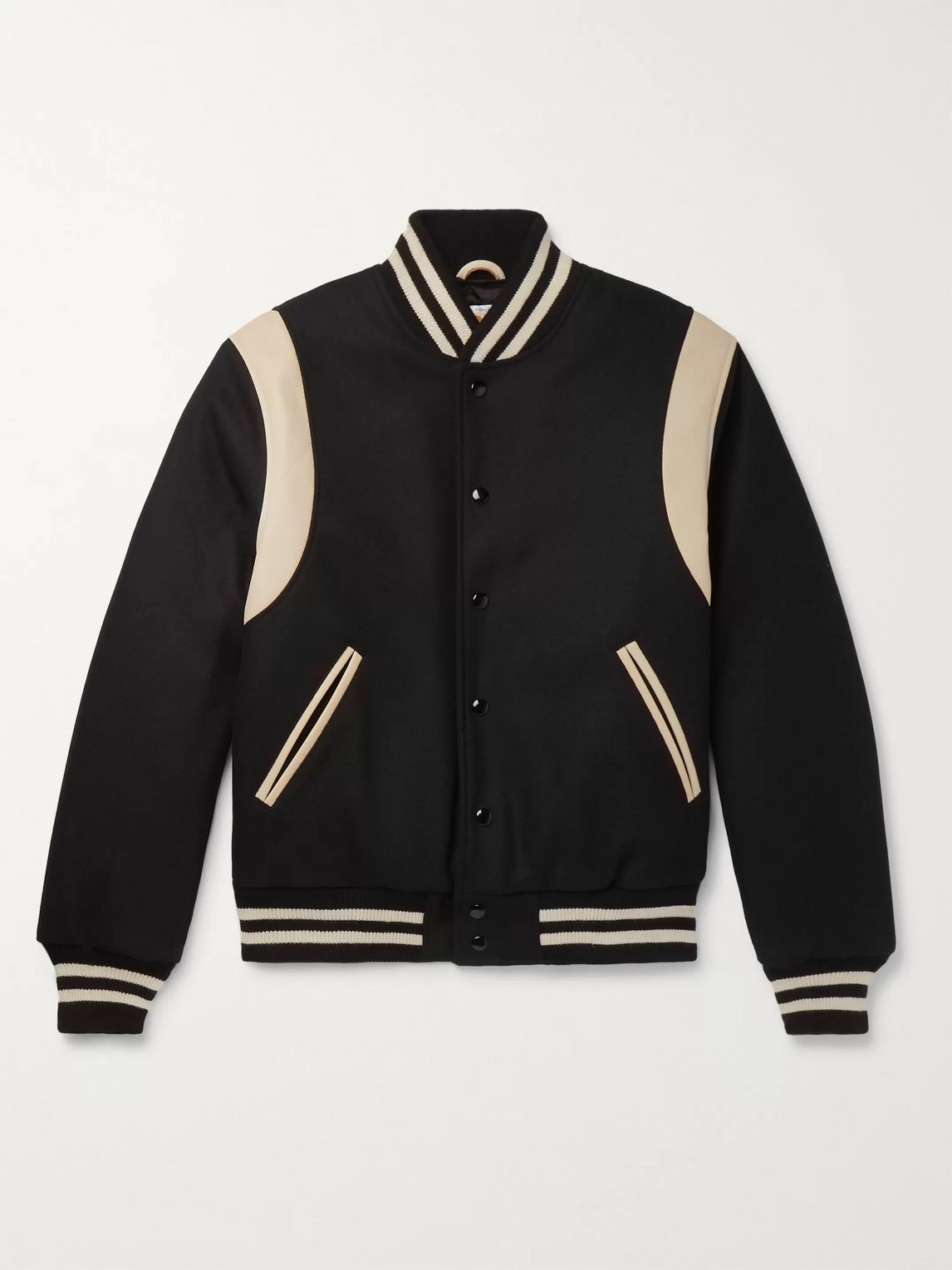Golden Bear The Hayes Leather-panelled Wool-blend Bomber Jacket In ...
