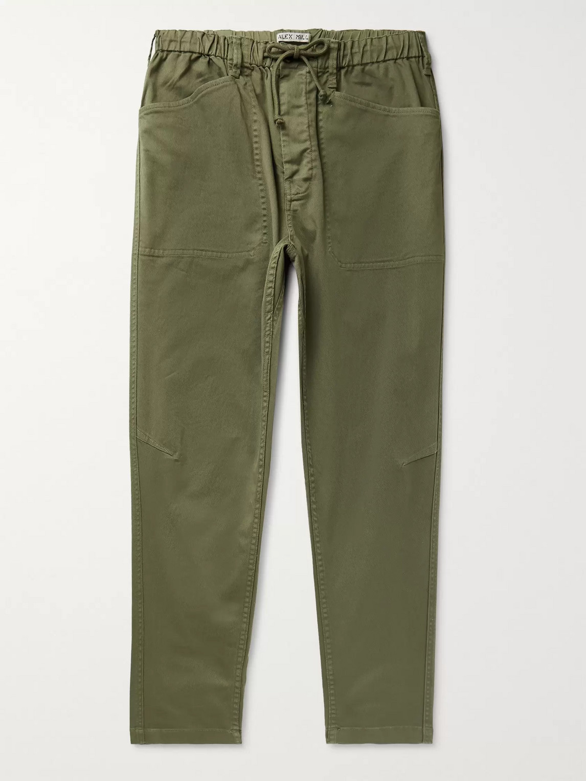 Alex Mill Slim-fit Stretch-cotton Twill Drawstring Trousers In Green