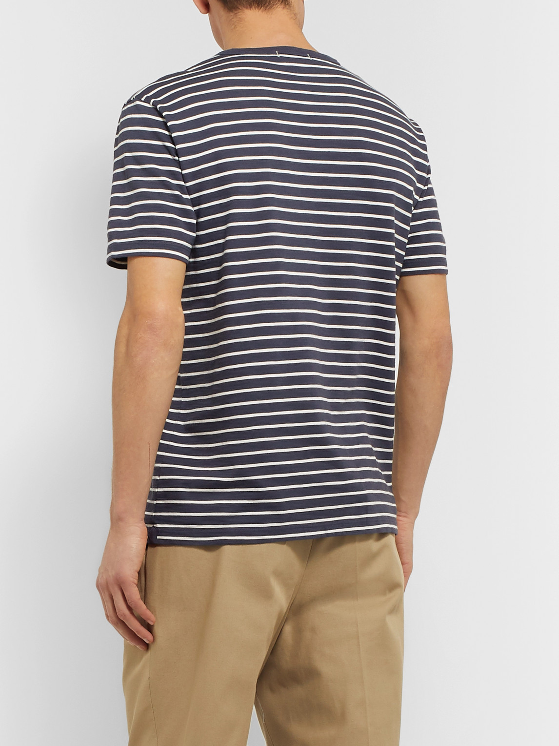 Shop Alex Mill Slim-fit Striped Cotton-jersey Henley T-shirt In Blue