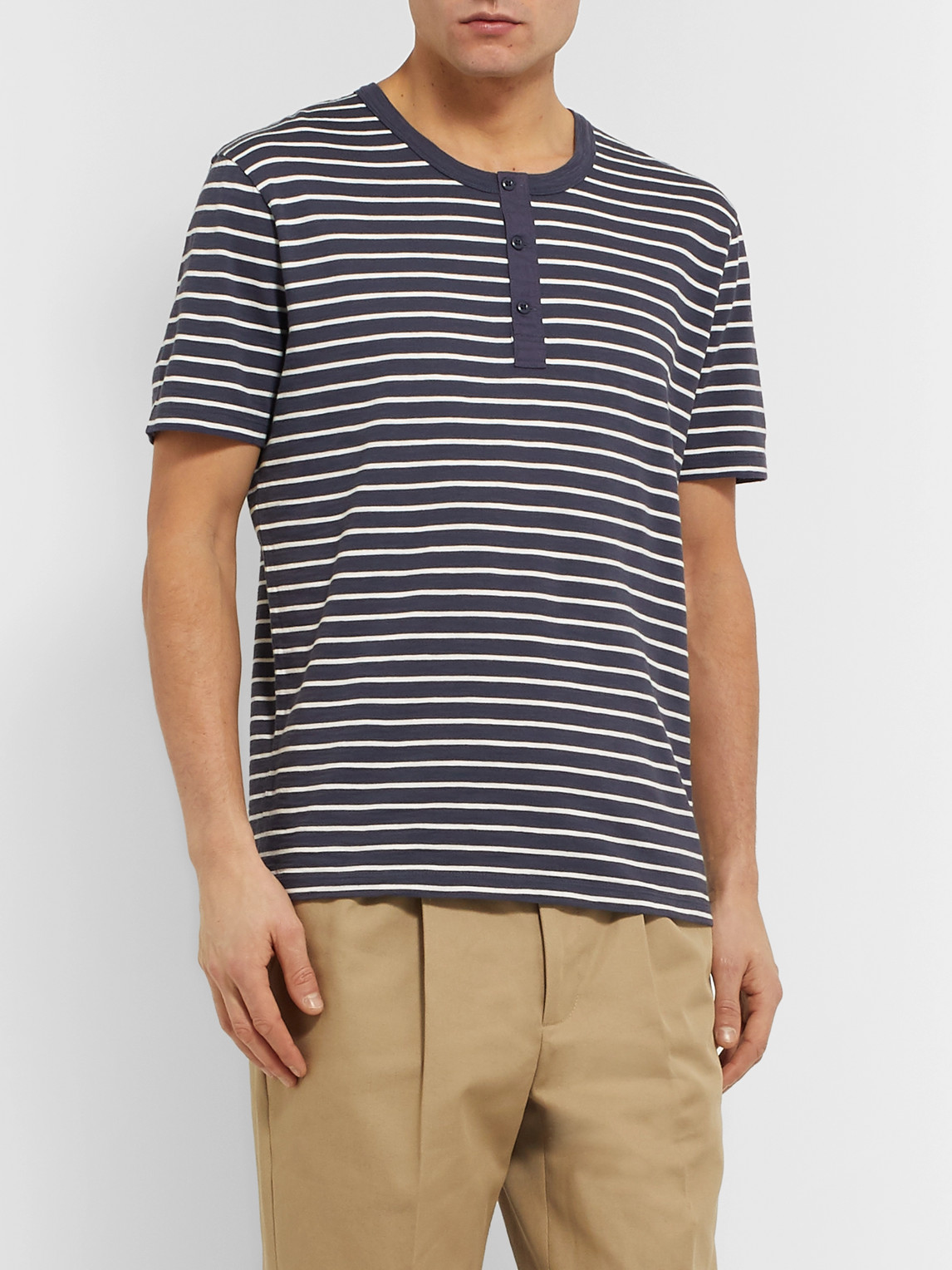 Shop Alex Mill Slim-fit Striped Cotton-jersey Henley T-shirt In Blue