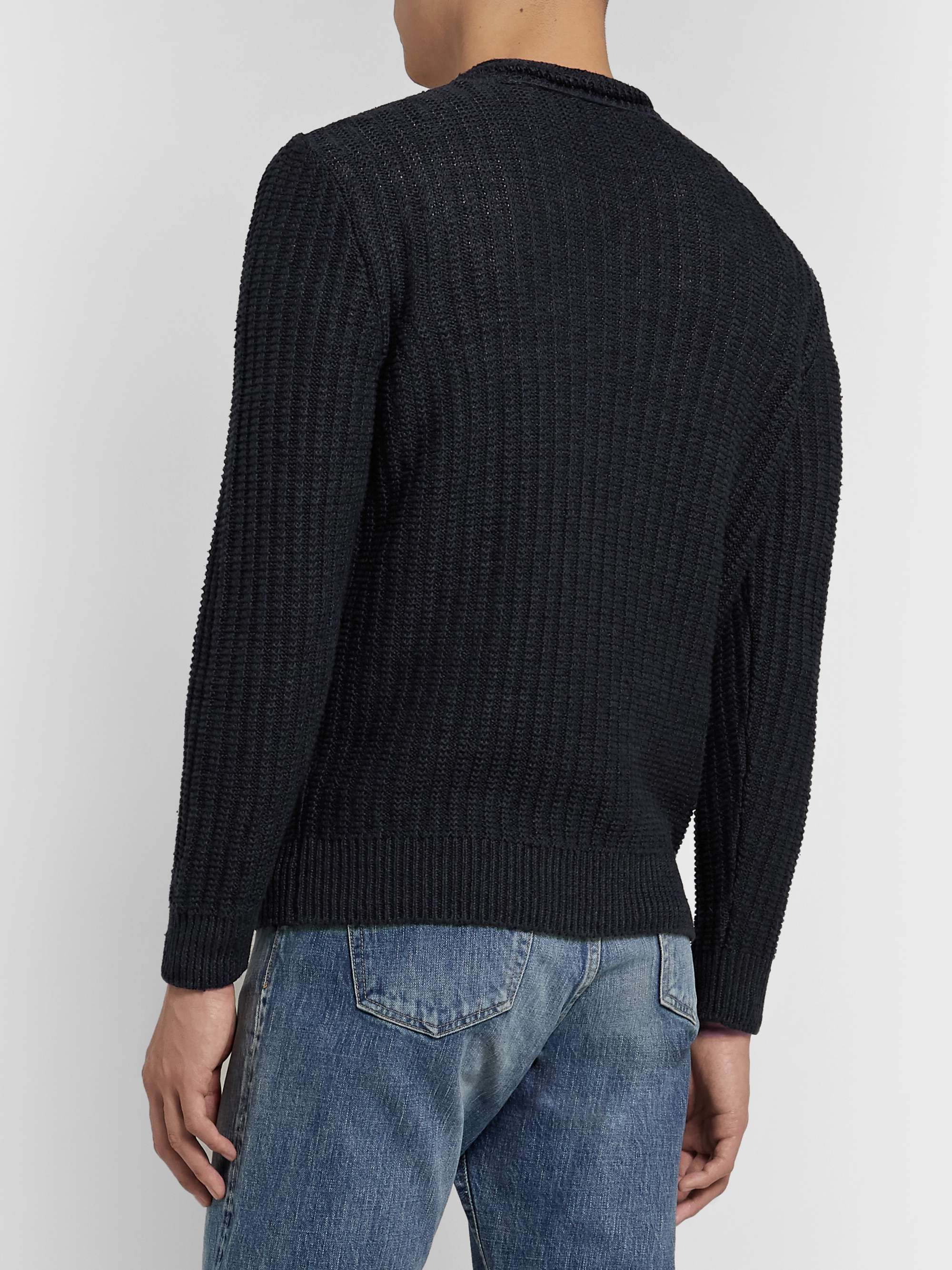 INIS MEÁIN Ribbed Linen and Silk-Blend Sweater