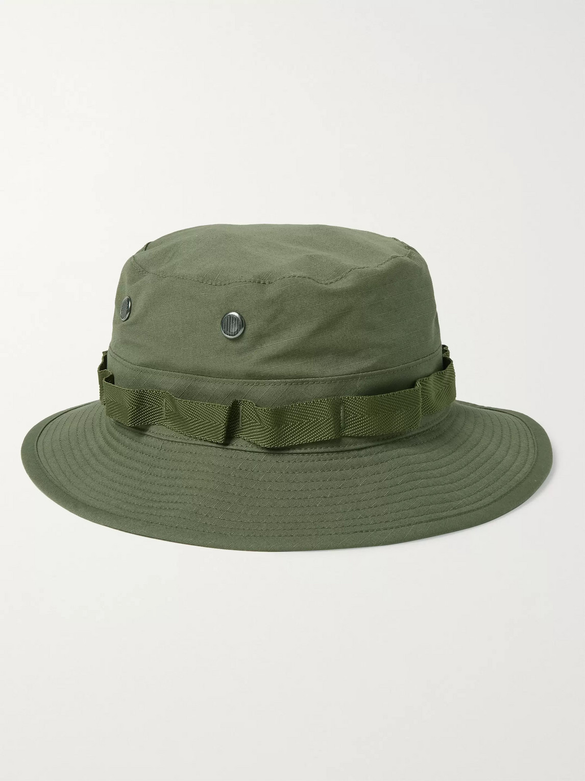 Orslow Webbing-trimmed Cotton-ripstop Bucket Hat In Green
