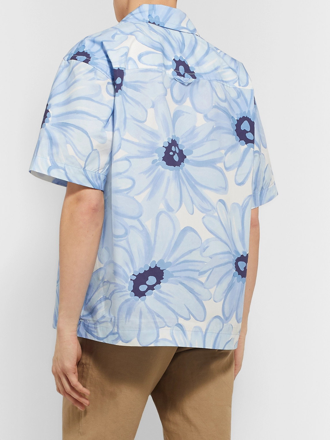 Shop Jacquemus La Chemise Jean Camp-collar Floral-print Cotton-poplin Shirt In Blue