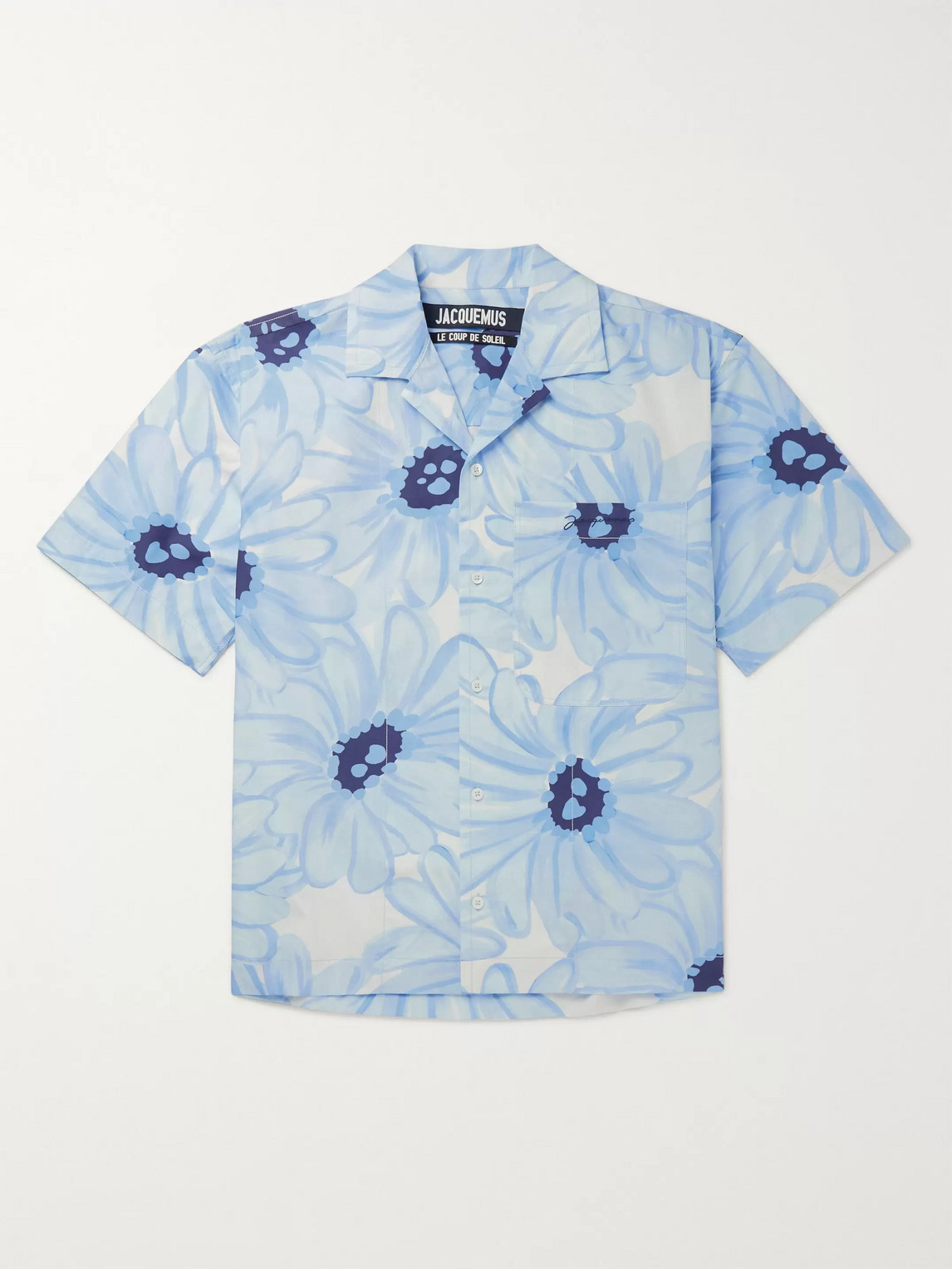 Shop Jacquemus La Chemise Jean Camp-collar Floral-print Cotton-poplin Shirt In Blue