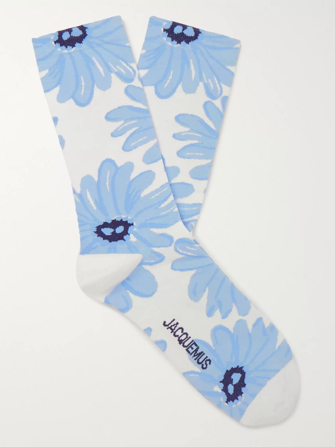 Jacquemus Floral-intarsia Stretch Cotton-blend Socks In Blue
