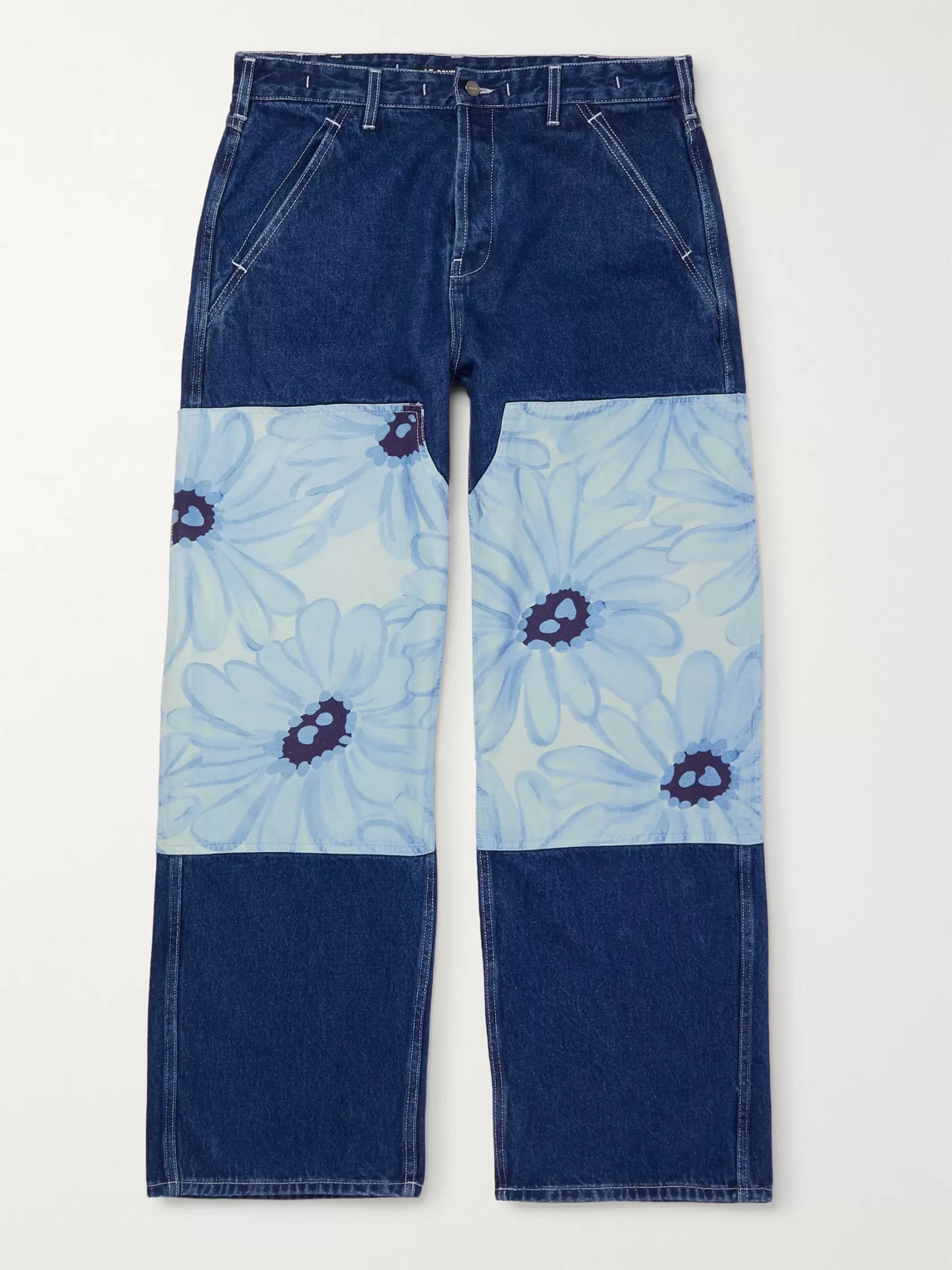 Jacquemus Le De Nîmes Fleurs Wide-leg Panelled Denim Jeans In Blue