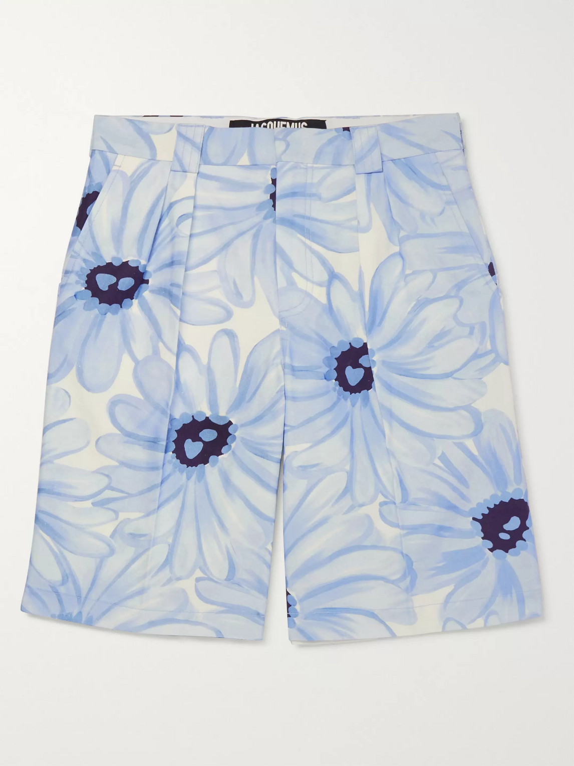 JACQUEMUS WIDE-LEG PRINTED PLEATED COTTON SHORTS
