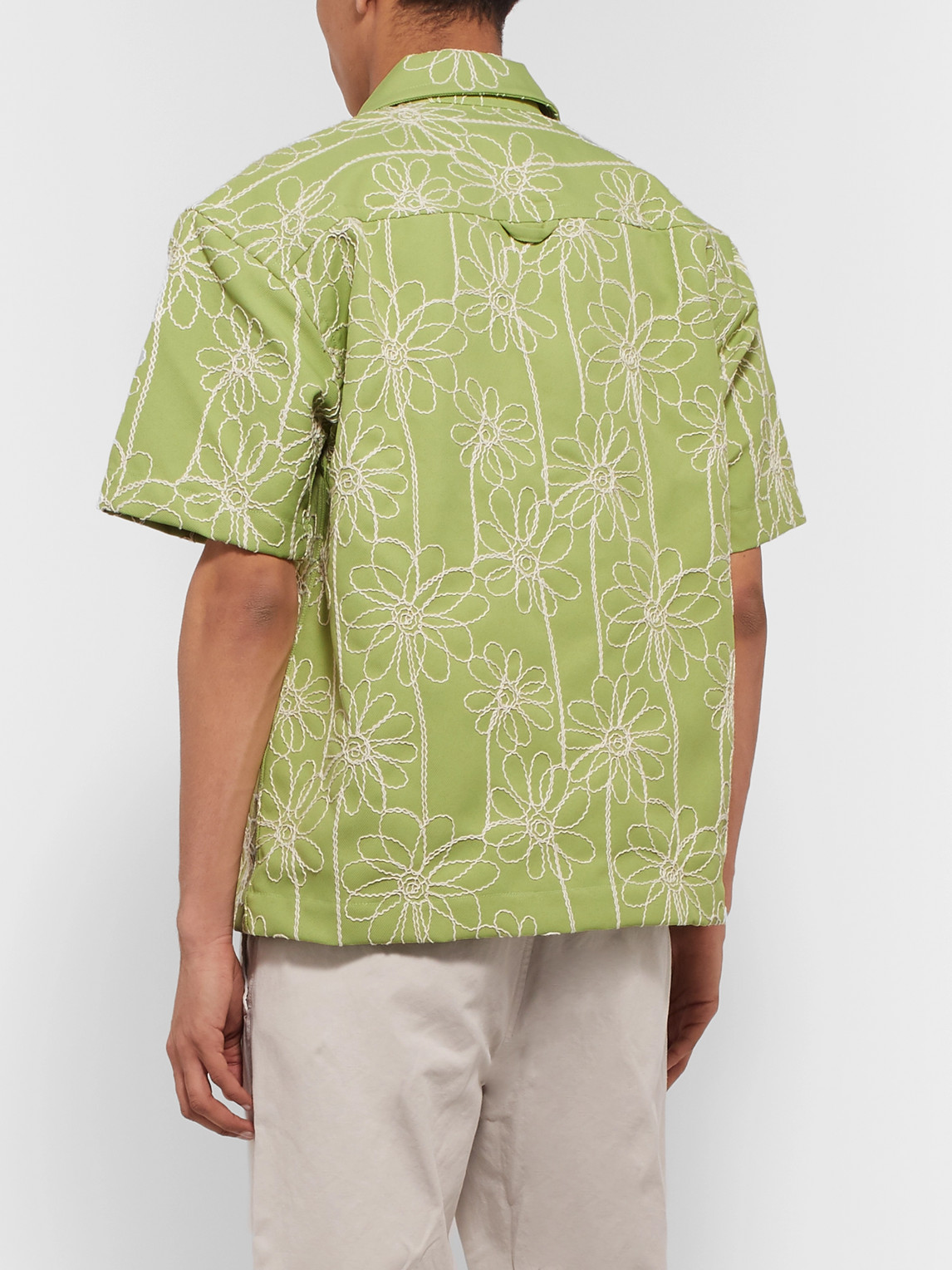 Shop Jacquemus Jean Camp-collar Embroidered Twill Shirt In Green